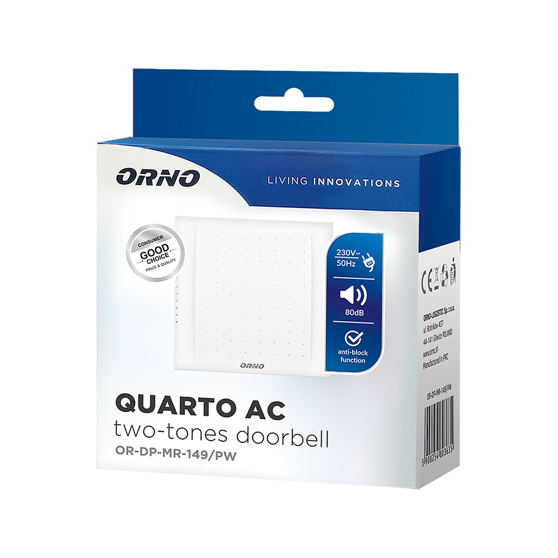 

Dzwonek elektromechaniczny dwutonowy QUARTO AC, 230V, śnieżno biały