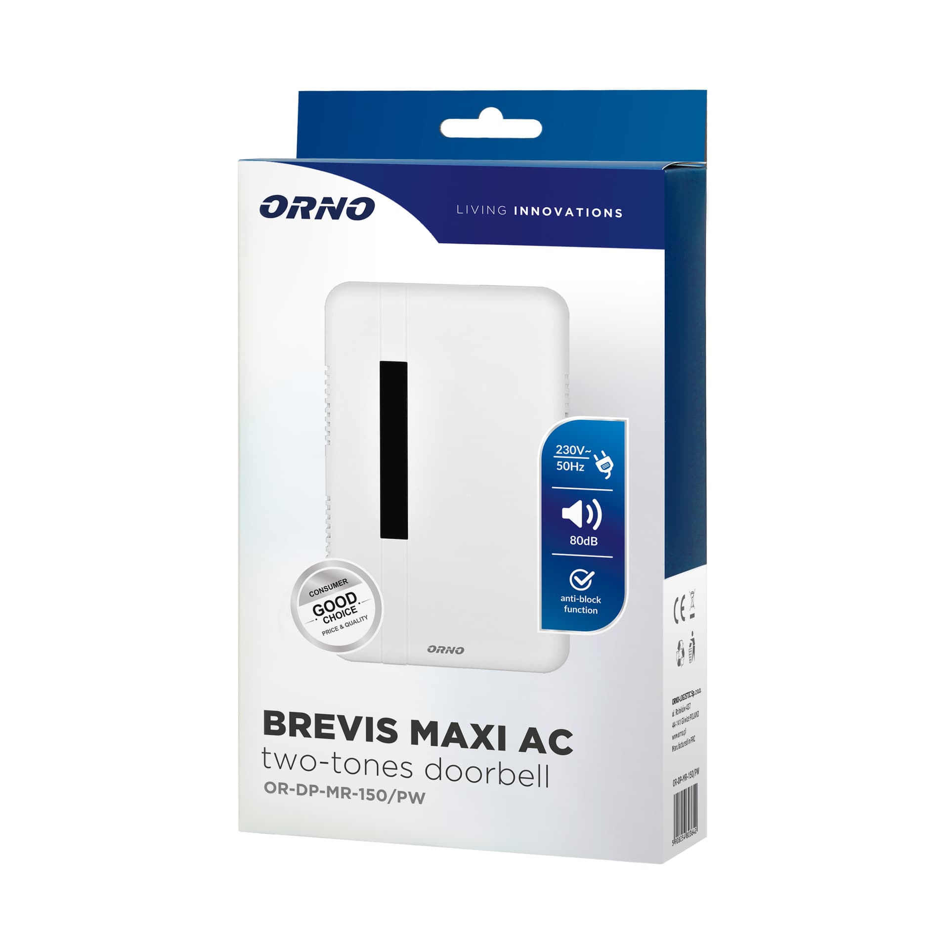 

Dzwonek elektromechaniczny dwutonowy BREVIS MAXI AC, 230V, śnieżno biały