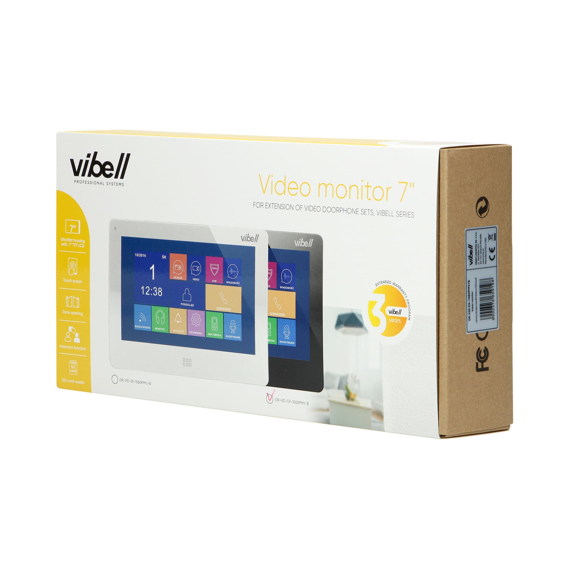 

Wideo monitor bezsłuchawkowy, kolorowy, LCD 7, do zastosowania w systemach VIBELL, dotykowy ekran, moduł pamięci, gniazdo na kartę SD, biały