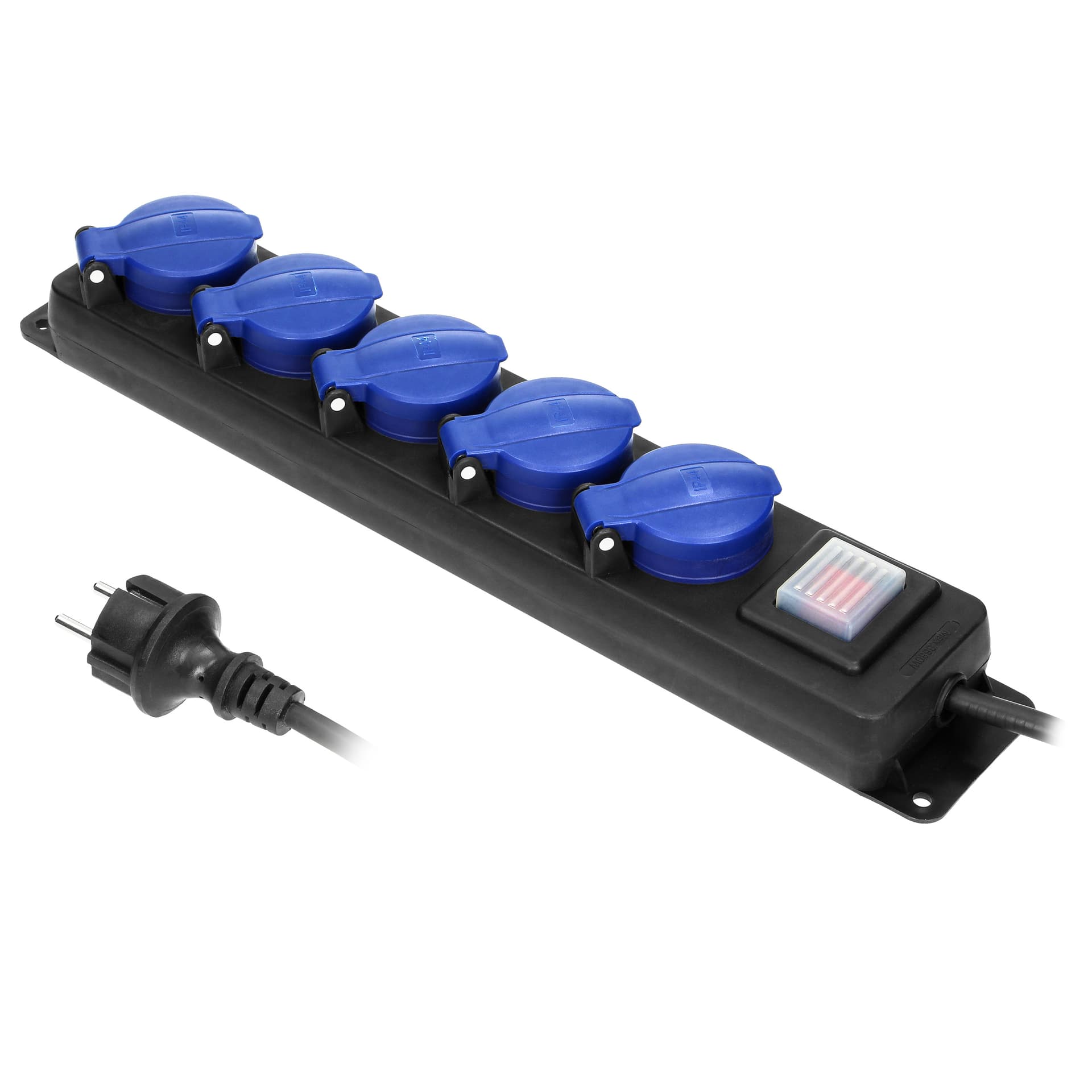 

Przedłużacz warsztatowy bryzgoszczelny z wyłącznikiem, 5 gniazd 2P+Z (Schuko), IP44, przewód gumowy, H05RR-F 3x1,5mm, długość 3m, Schuko)/ip44/przewód gumowy/h05rr-f 3x1.5mm/długość 3