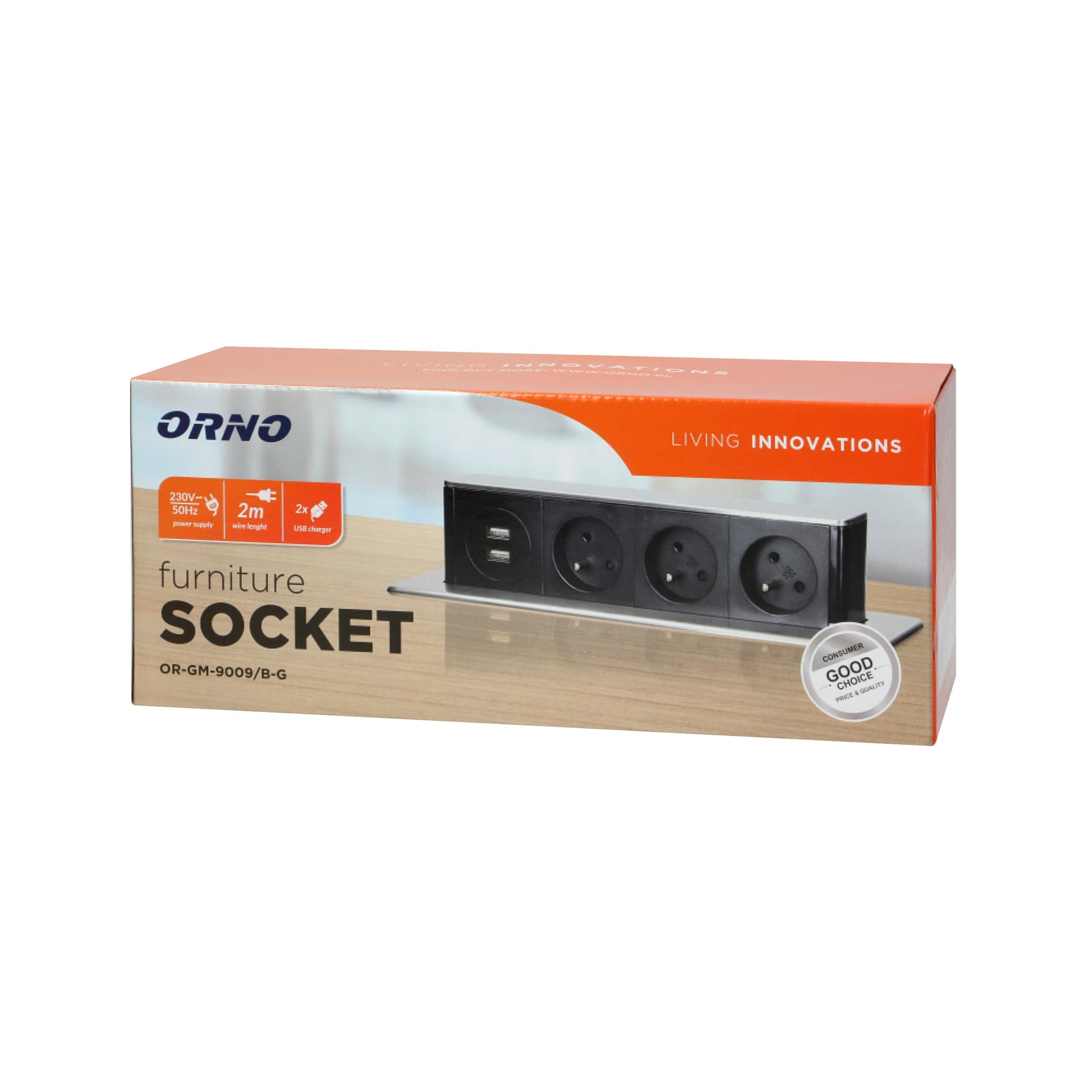 

Gniazdo meblowe wysuwane z blatu z płaskim frezowanym rantem, ładowarką USB i przewodem 2m, 3 gniazda typ E, 2 x USB (2,4A), 3x1,5mm, czarno-srebrne, INOX, 2.4a)/3x1.5mm/czarno-srebrne/ino