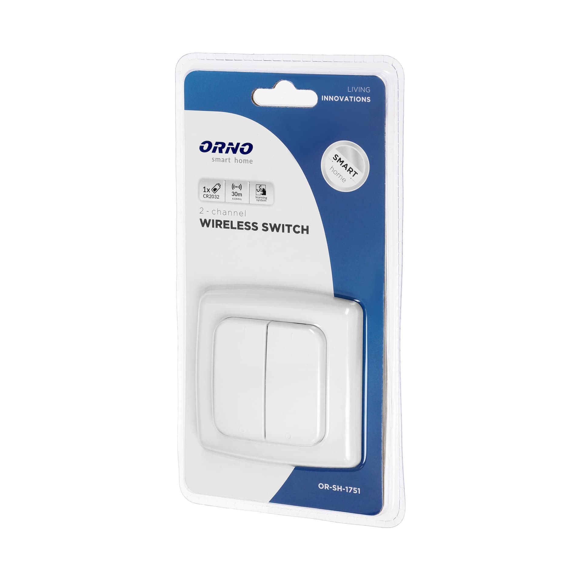 

Włącznik podwójny natynkowy, do zdalnego sterowania włącznikami podtynkowymi i gniazdami,z nadajnikiem radiowym, ORNO Smart Home