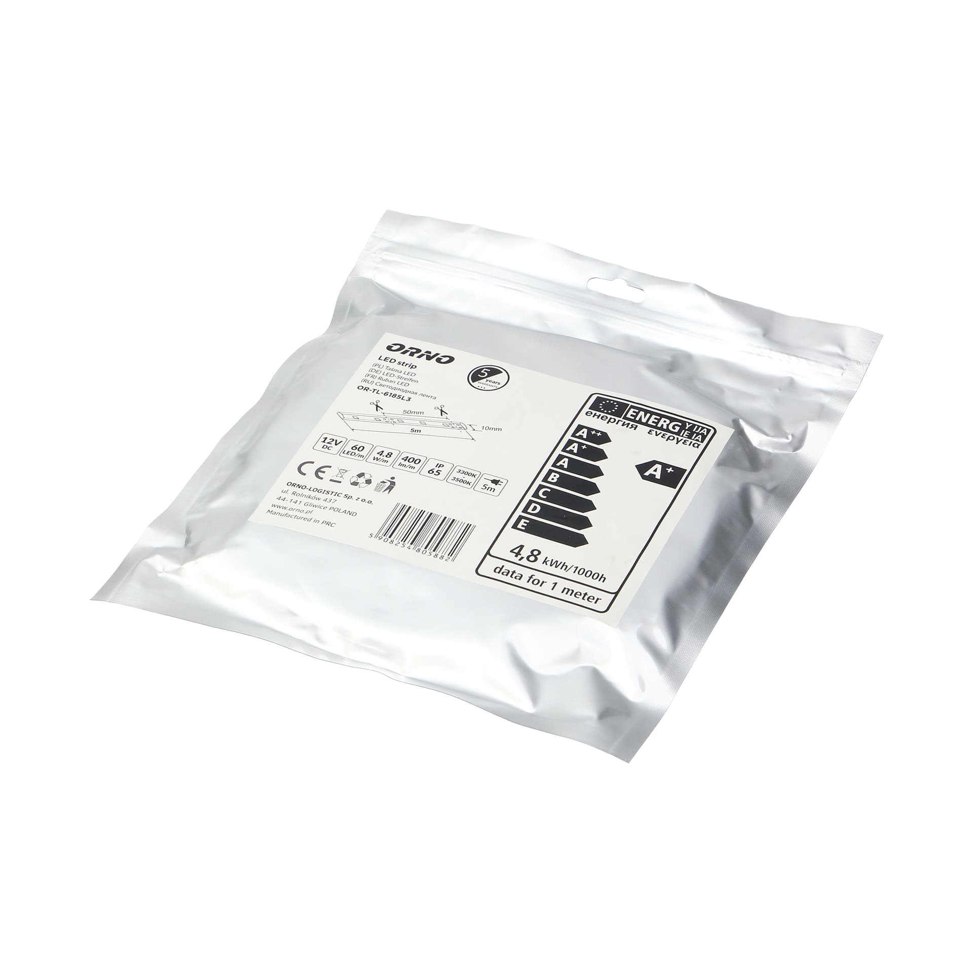 

Taśma LED 12V DC, 2835smd, 60led/m, 4.8W/m, IP65, 3500K, rolka 5m