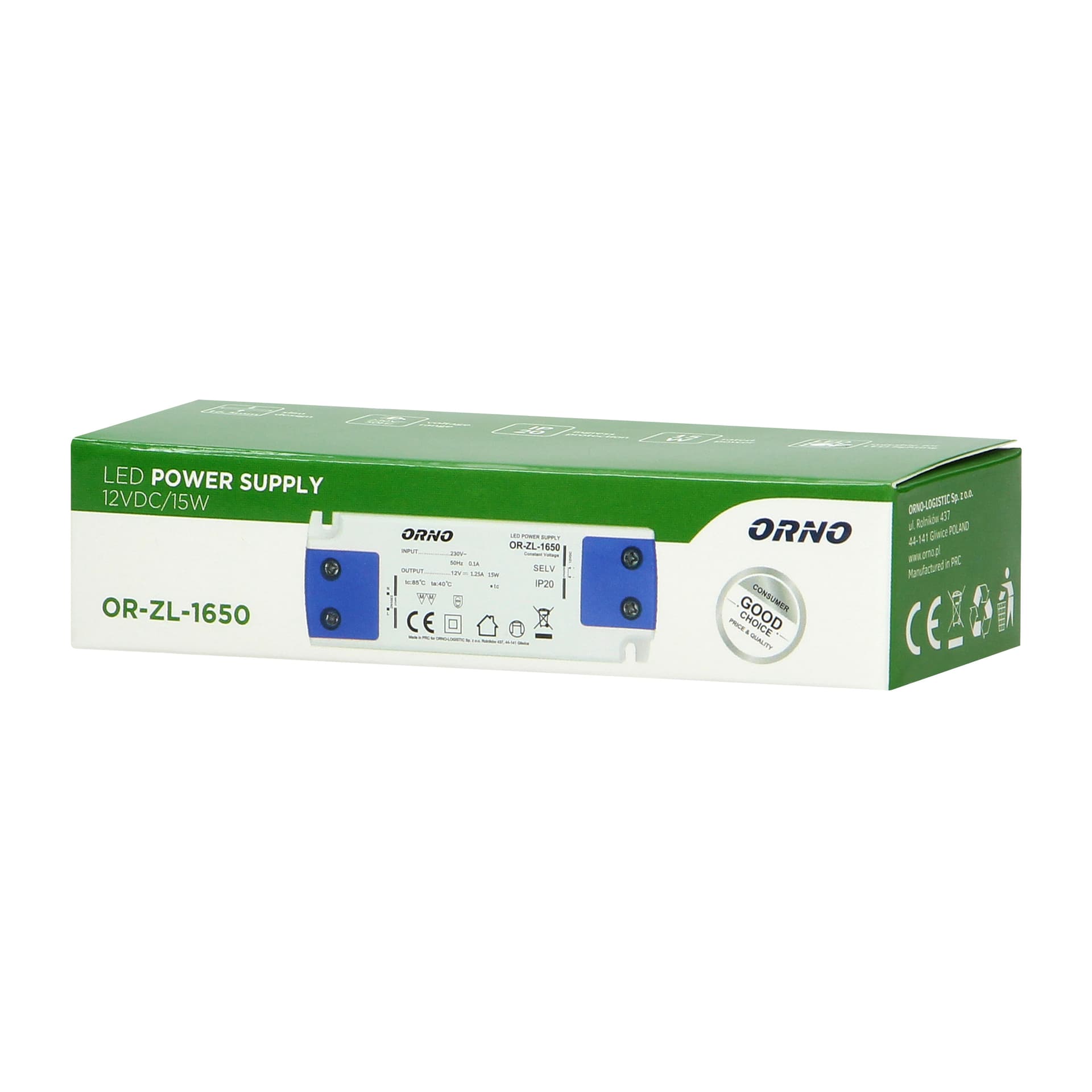 

Zasilacz płaski do LED 12VDC 15W, IP20 , wysokość 16,5mm