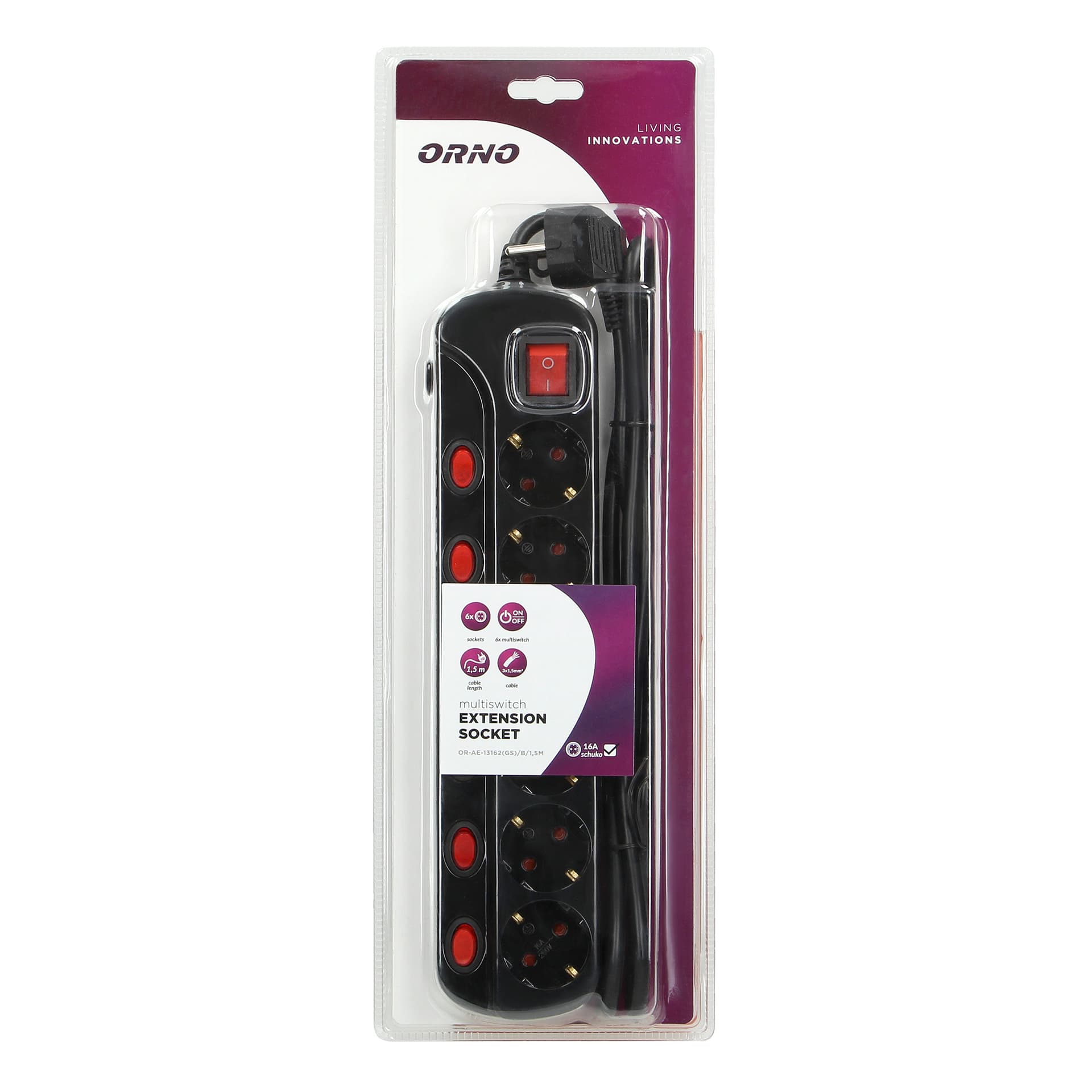 

Listwa zasilająca "Multiswitch", 6 gniazd 2P+Z (Schuko), kabel 3x1,0mm, długość 1,5m. Wyłącznik termiczny. 10A/230 VAC, czarny, Schuko)/kabel 3x1.0mm/długość 1.5m. wyłącznik termiczny. 10a/230 vac/czarn