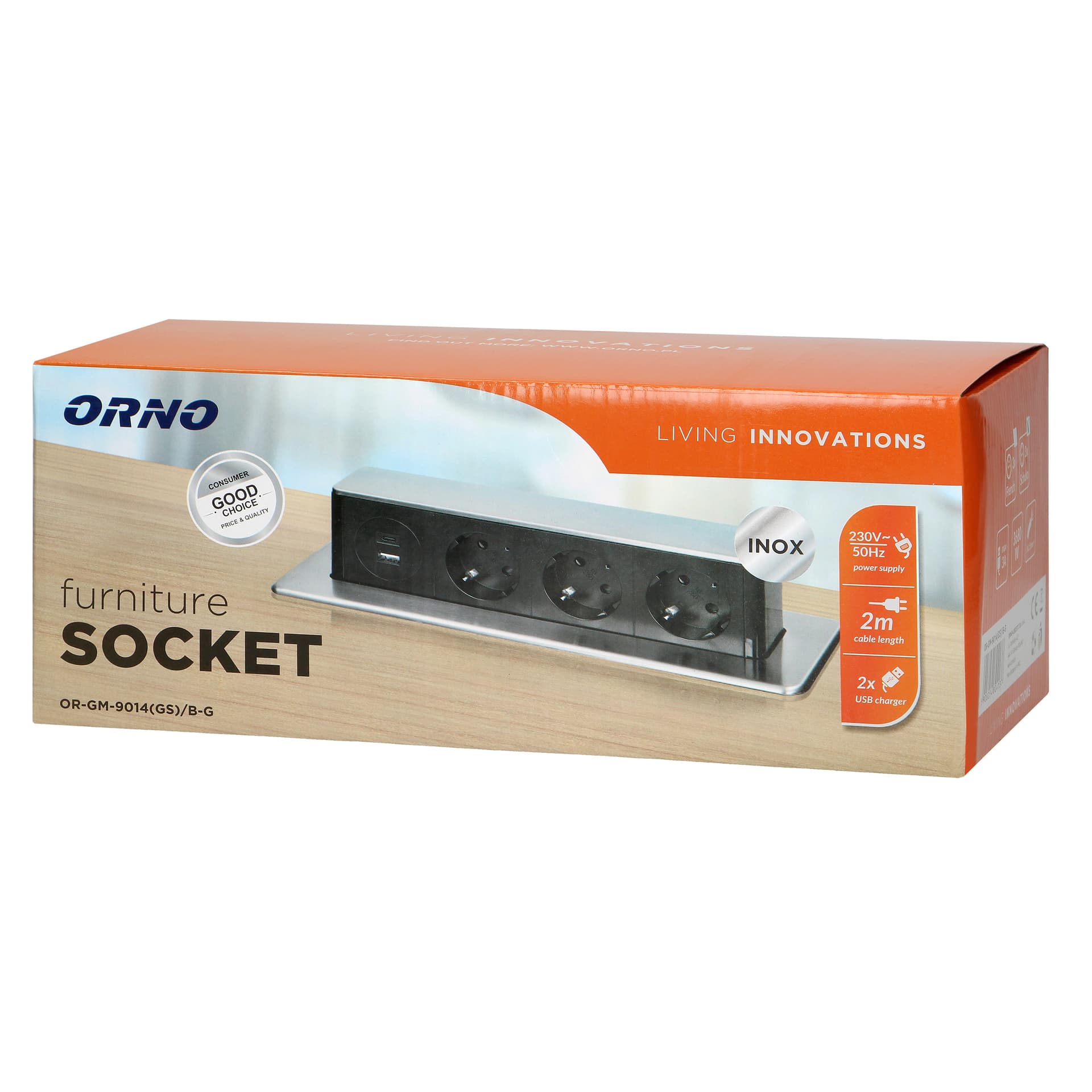 

Gniazdo meblowe wysuwane z blatu z płaskim frezowanym rantem, ładowarką USB i przewodem 2m, 3 gniazda typ F, 2 x USB (Typ A + C 3,0A), 3x1,5mm, czarno-srebrne, INOX, wersja Schuko, Typ a + c 3.0a)/3x1.5mm/czarno-srebrne/inox/wersja schuk