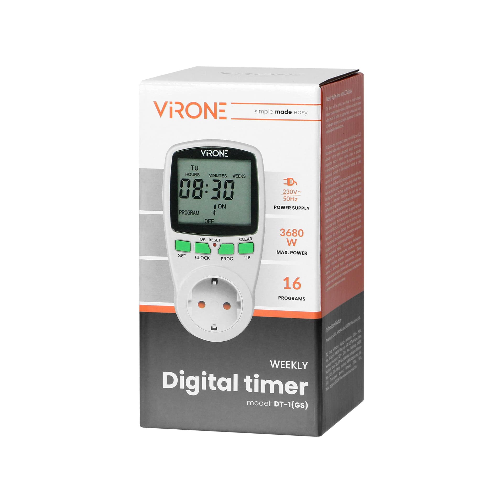 

Elektroniczny programator czasowy z wyświetlaczem LCD, wersja Schuko