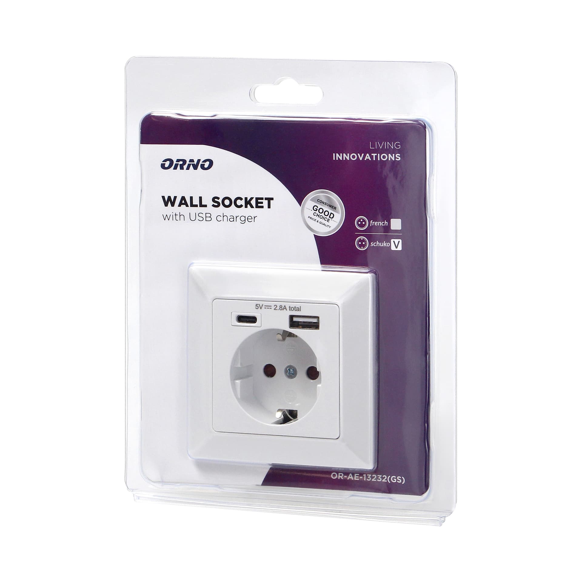 

Gniazdo pojedyncze 2P+Z (Schuko), USB-A + USB-C, wyjście 5VDC, max 2,8A, Schuko)/usb-a + usb-c/wyjście 5vdc/max 2.8