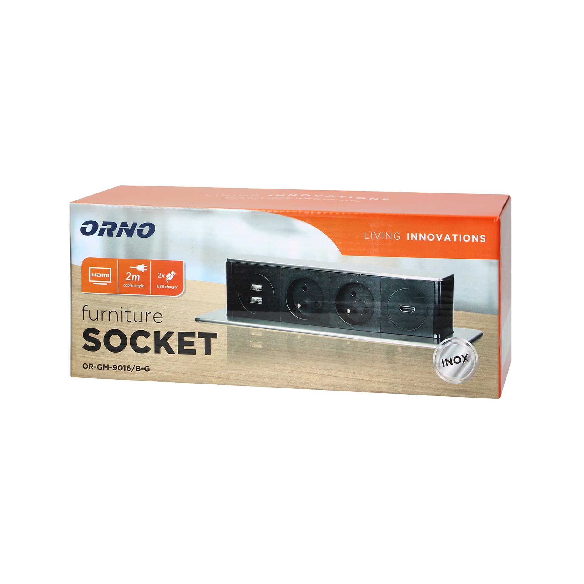 

Gniazdo meblowe wysuwane z blatu z płaskim frezowanym rantem, ładowarką USB i przewodem 2m, 2x2P+Z, 2 x USB (Typ A), HDMI, 3x1,5mm2, czarno-srebrne, INOX, Typ a)/hdmi/3x1.5mm2/czarno-srebrne/ino