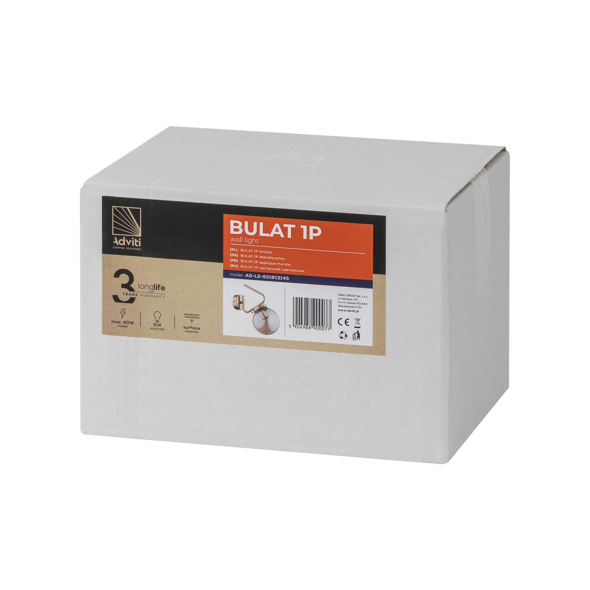 

BULAT 1P, kinkiet, E14 max. 40W, złoty