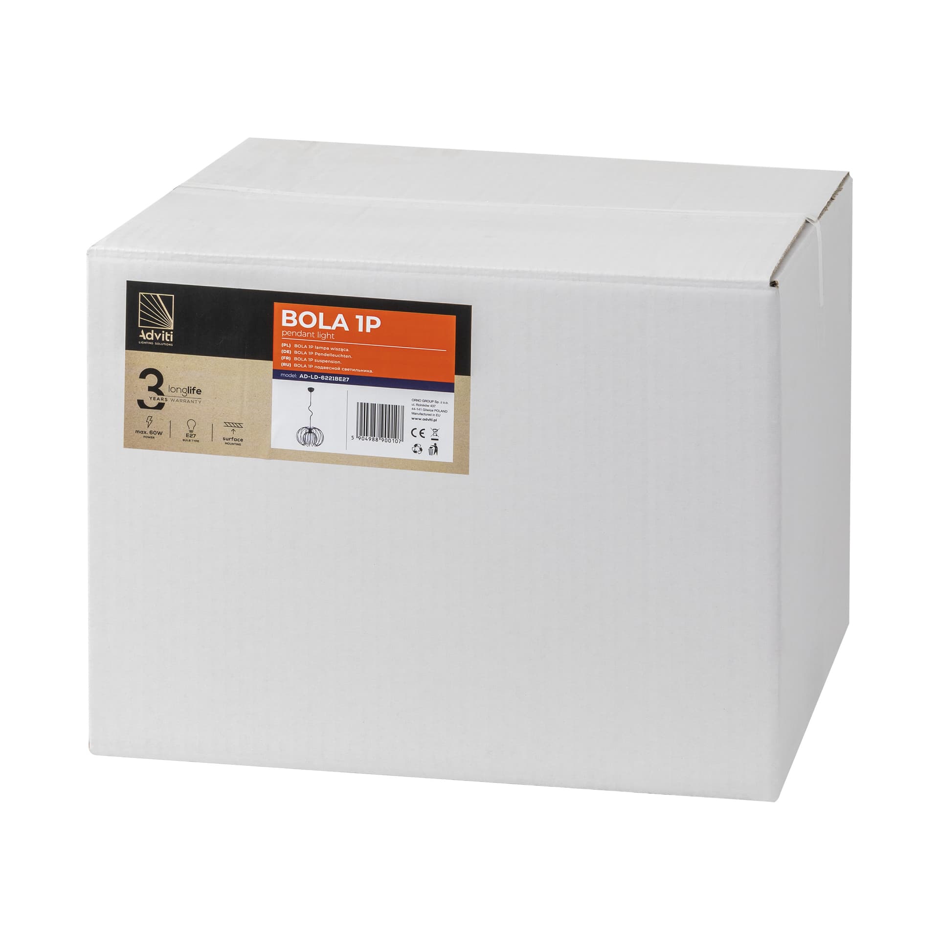 

BOLA 1P, lampa wisząca, E27 max. 60W, czarna