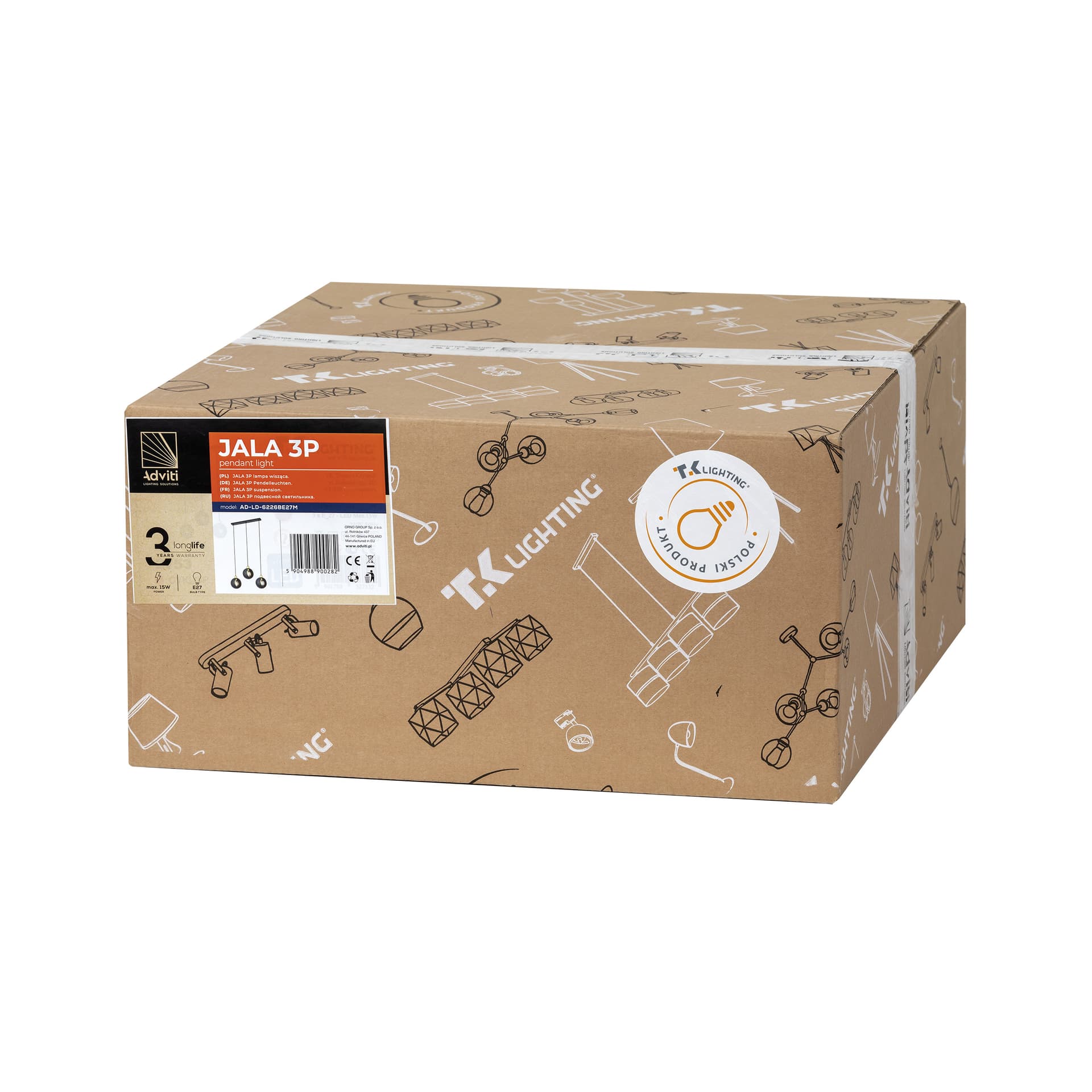 

JALA 3P, lampa wisząca, E27 max.15W, czarna