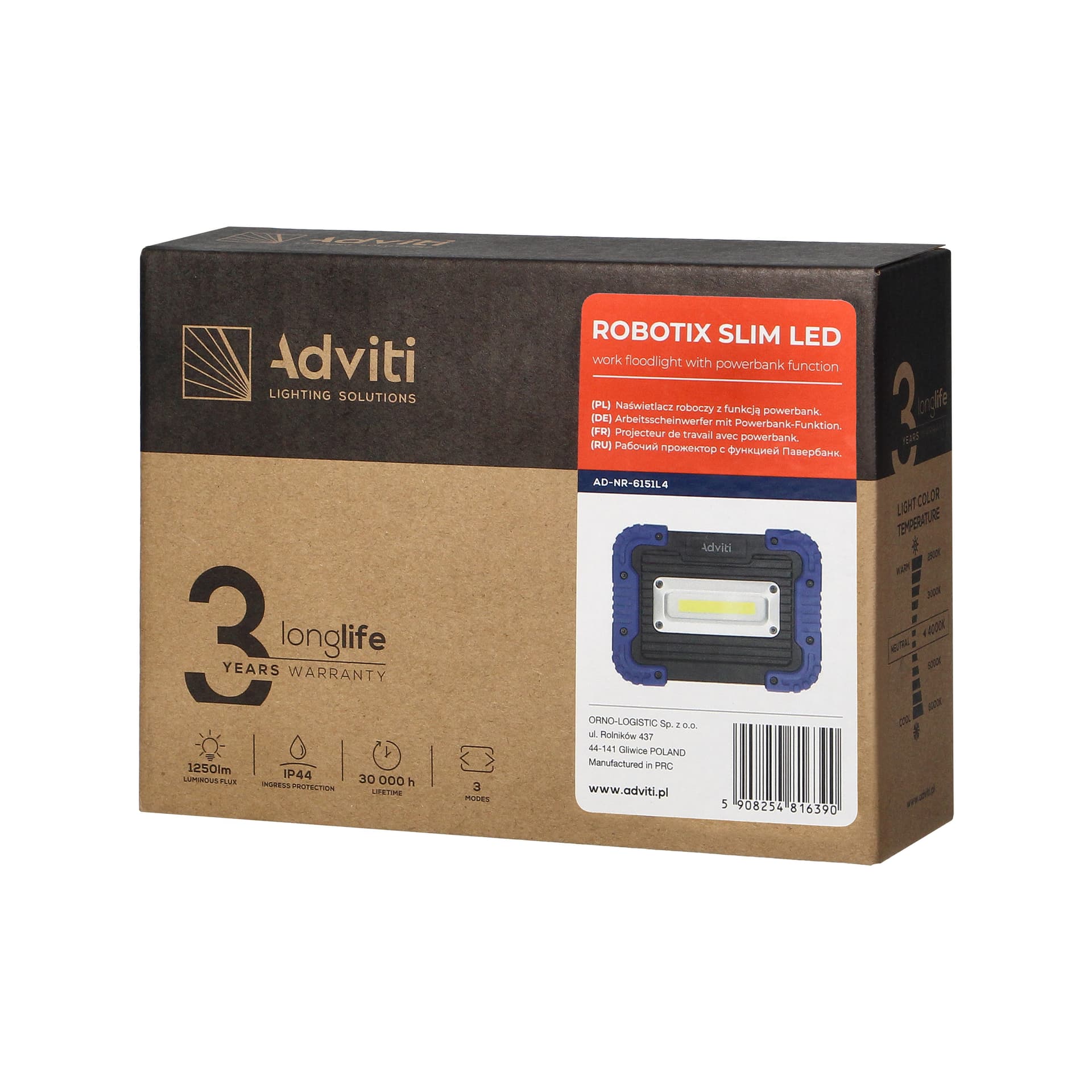 

Naświetlacz roboczy ROBOTIX SLIM 20W Li-Ion 4400mAh z ładowarką USB