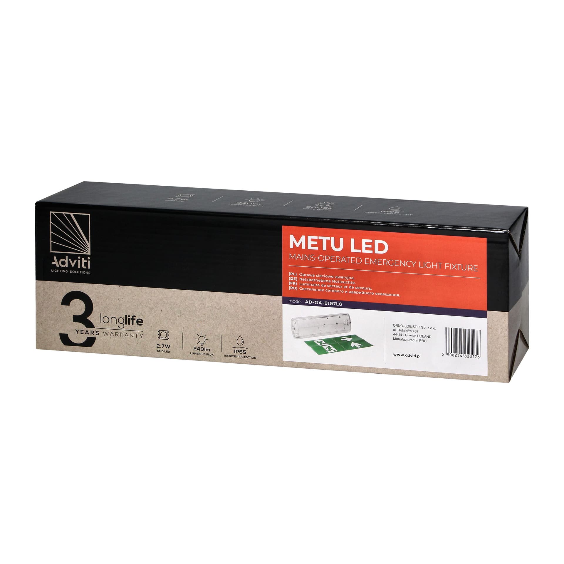 

Oprawa sieciowo-awaryjna METU LED 2,7W, 3H, IP65, 6000K