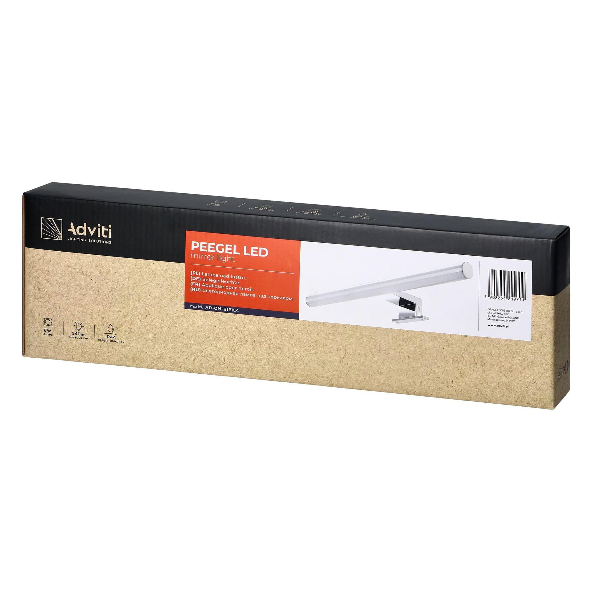 

PEEGEL LED 6W, lampa nad lustro, 540lm, 4000K, dł.40 cm, tworzywo sztuczne+akryl