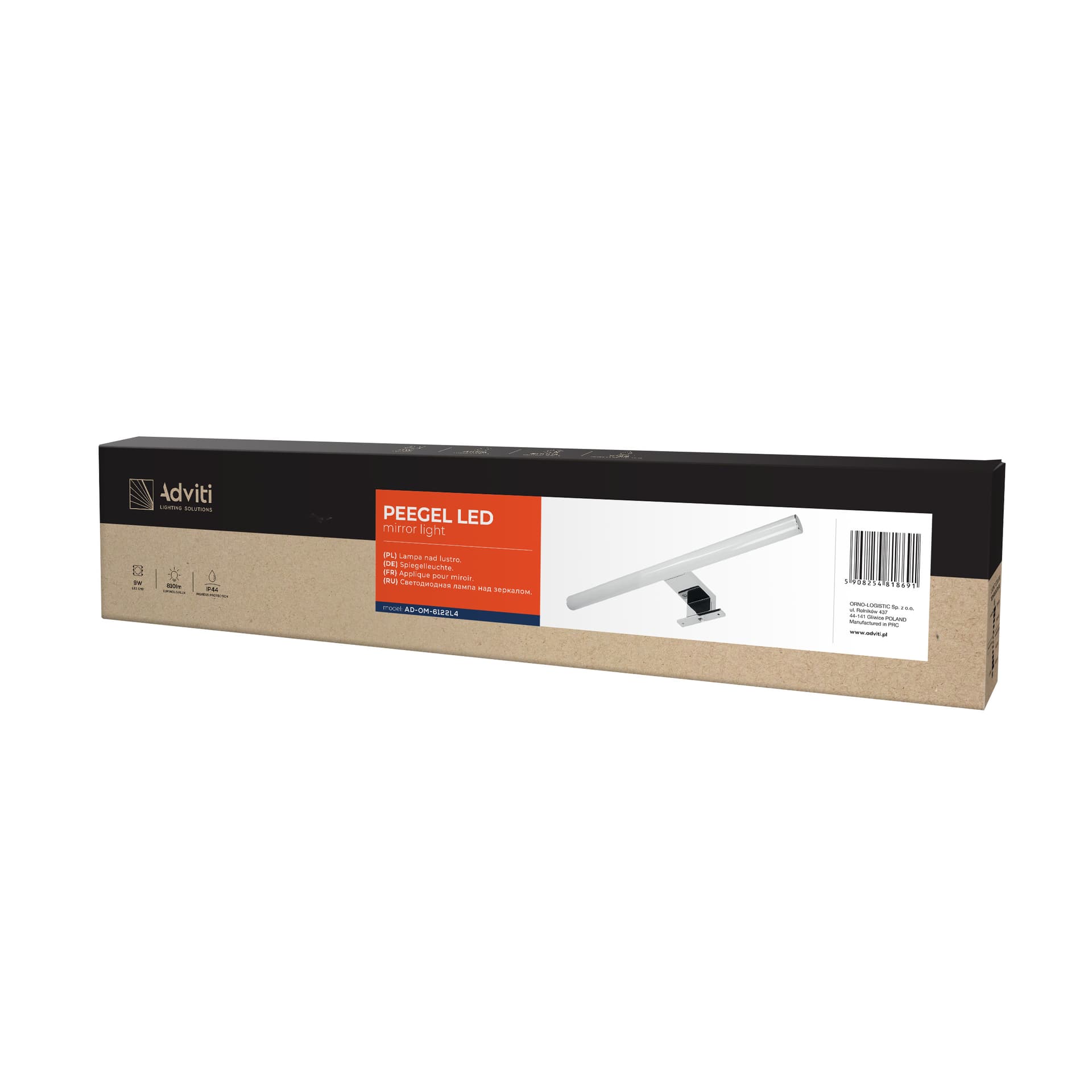 

PEEGEL LED 9W, lampa nad lustro, 810lm, 4000K, dł. 60 cm, tworzywo sztuczne+akryl, srebrna