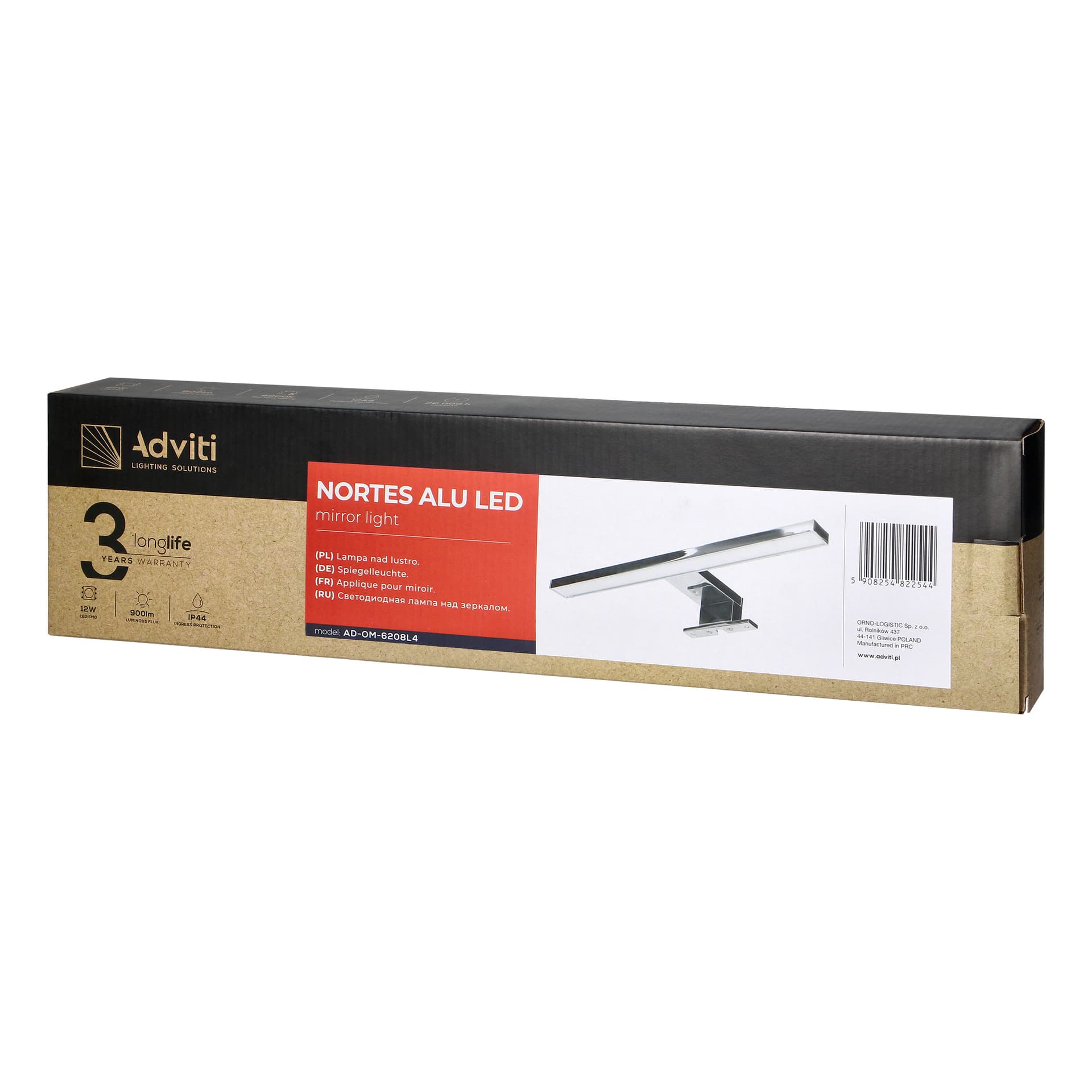 

NORTES LED 12W, lampa nad lustro, 900lm, 4000K, dł. 50 cm, aluminium