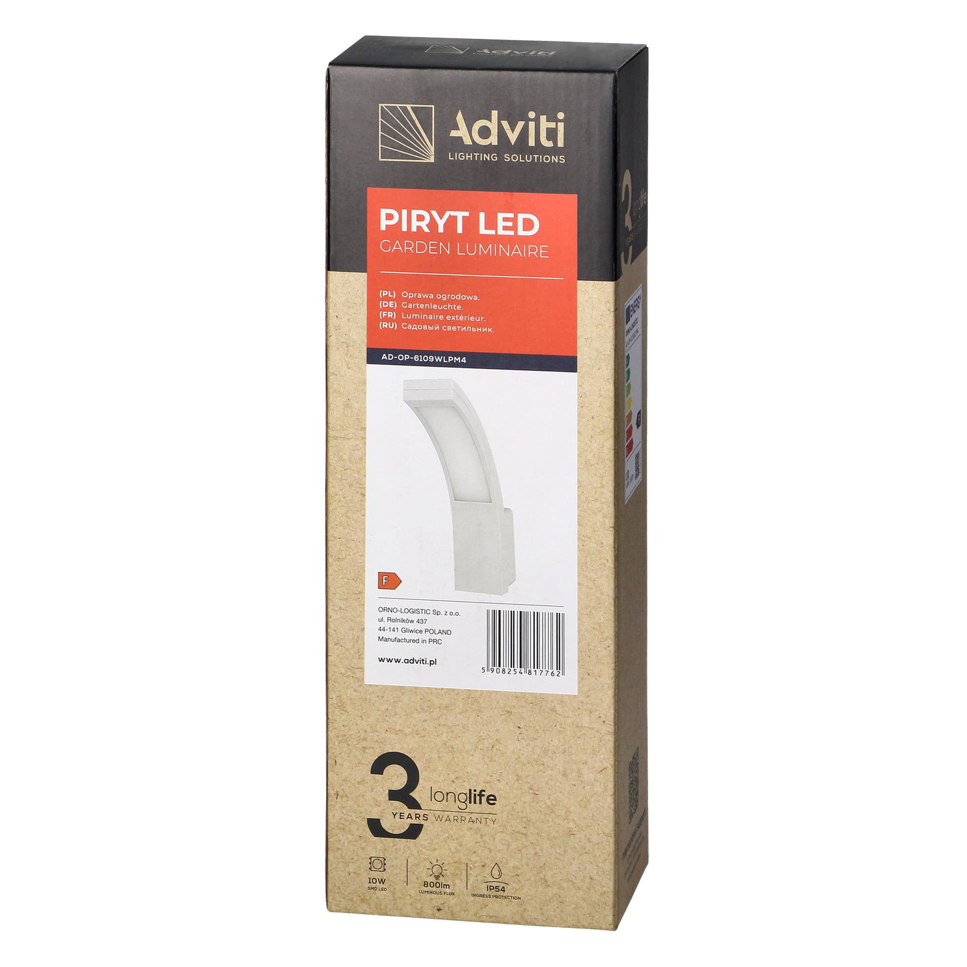 

PIRYT LED 10W, oprawa ogrodowa 800lm, IP54, 4000K, biała