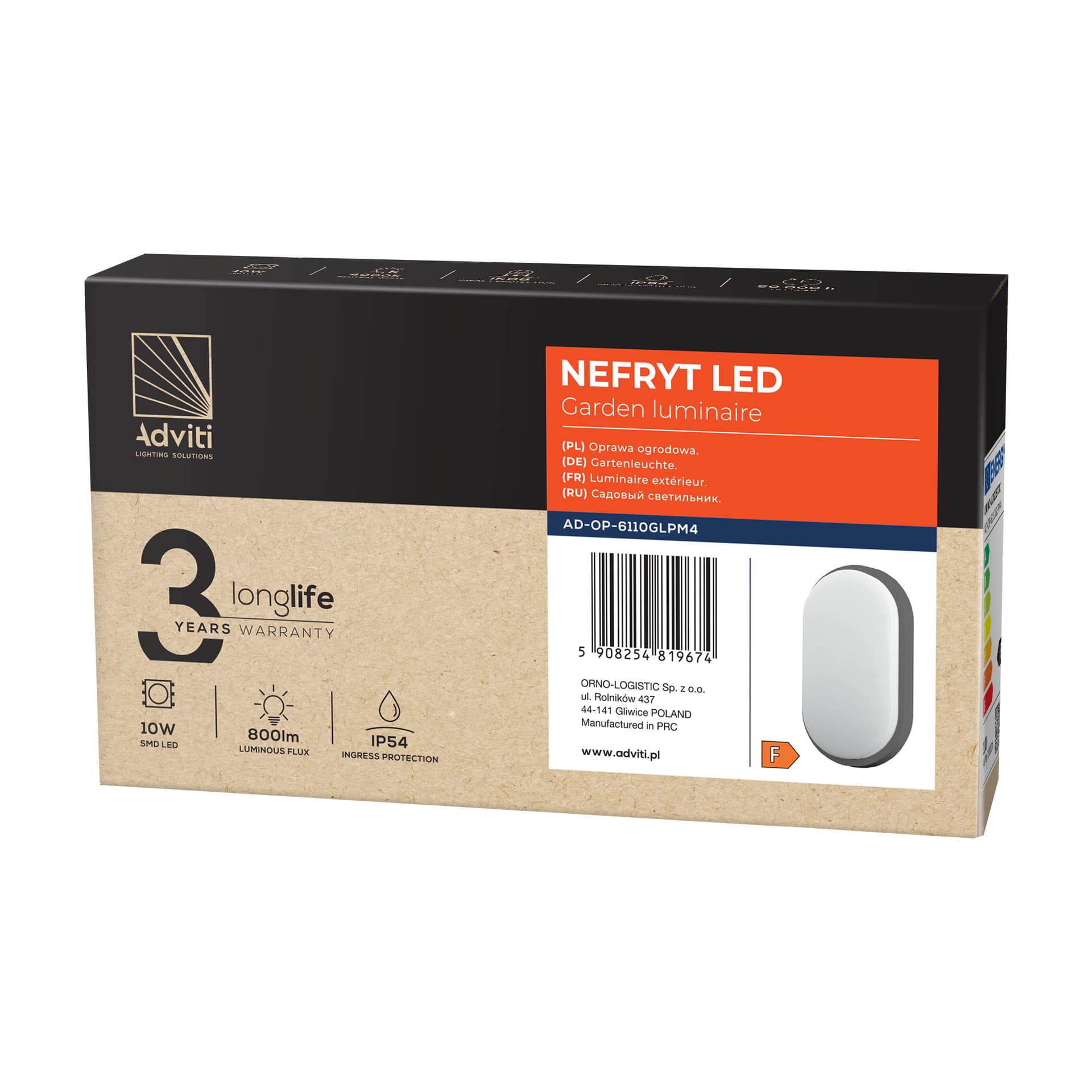 

NEFRYT LED 10W, oprawa ogrodowa, 800lm, IP54, 4000K, szara