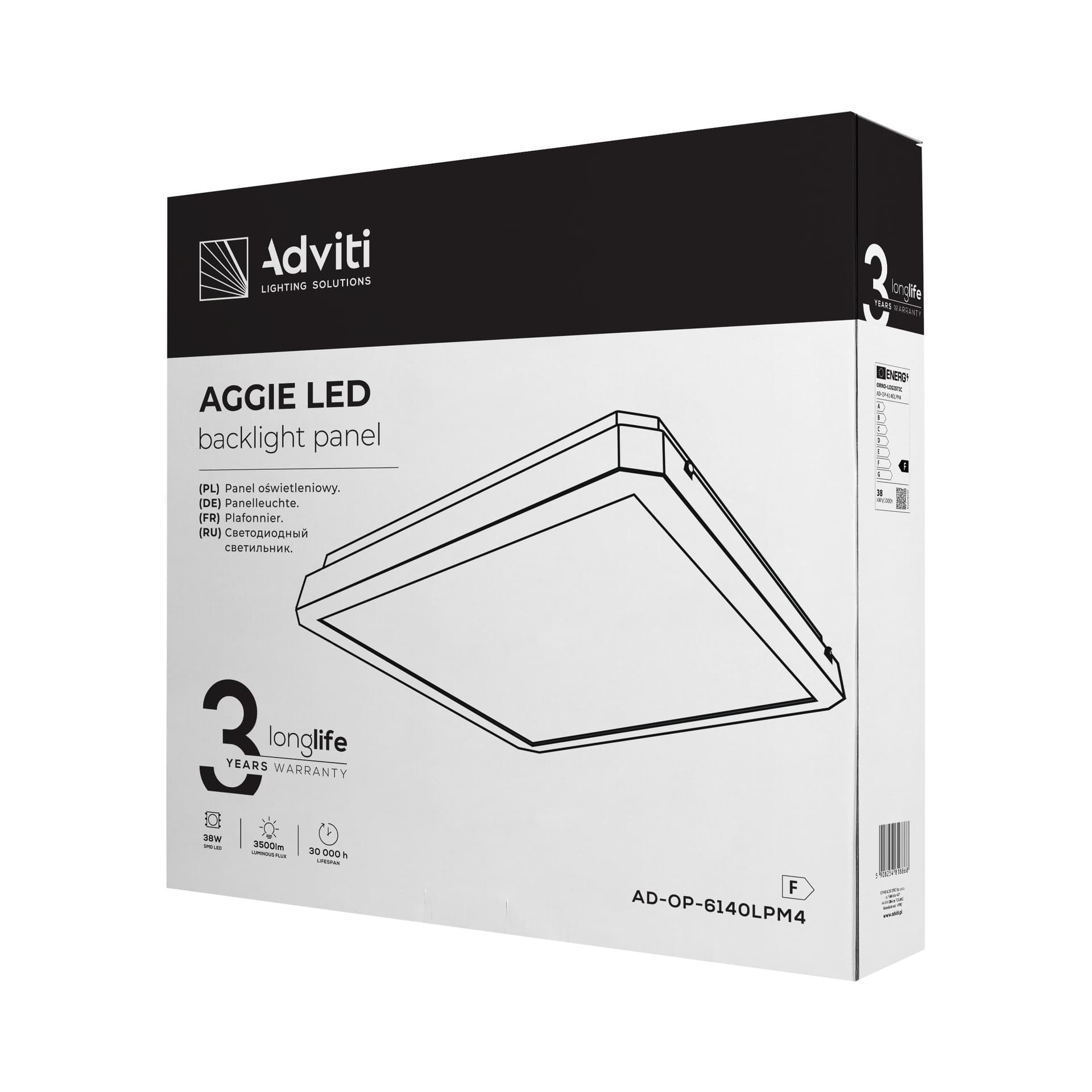 

AGGIE LED 38W oprawa oświetleniowa, 3500lm, IP20, 4000K, stalowa obudowa+PC