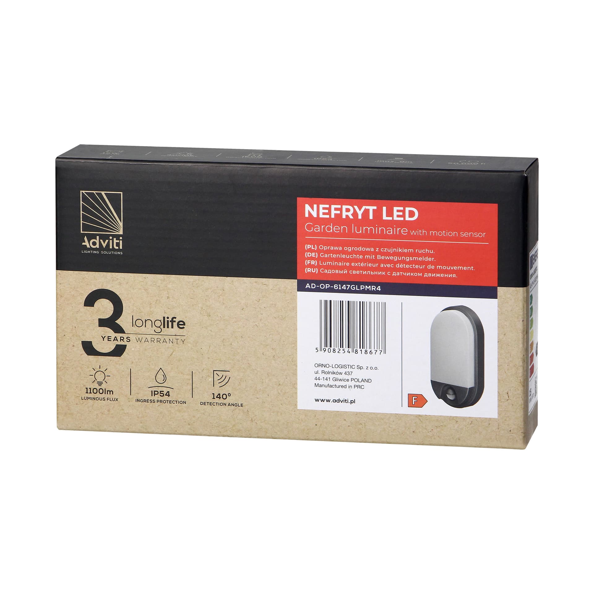 

NEFRYT LED 15W, oprawa ogrodowa z czujnikiem ruchu, 1100lm, IP54, 4000K, szara