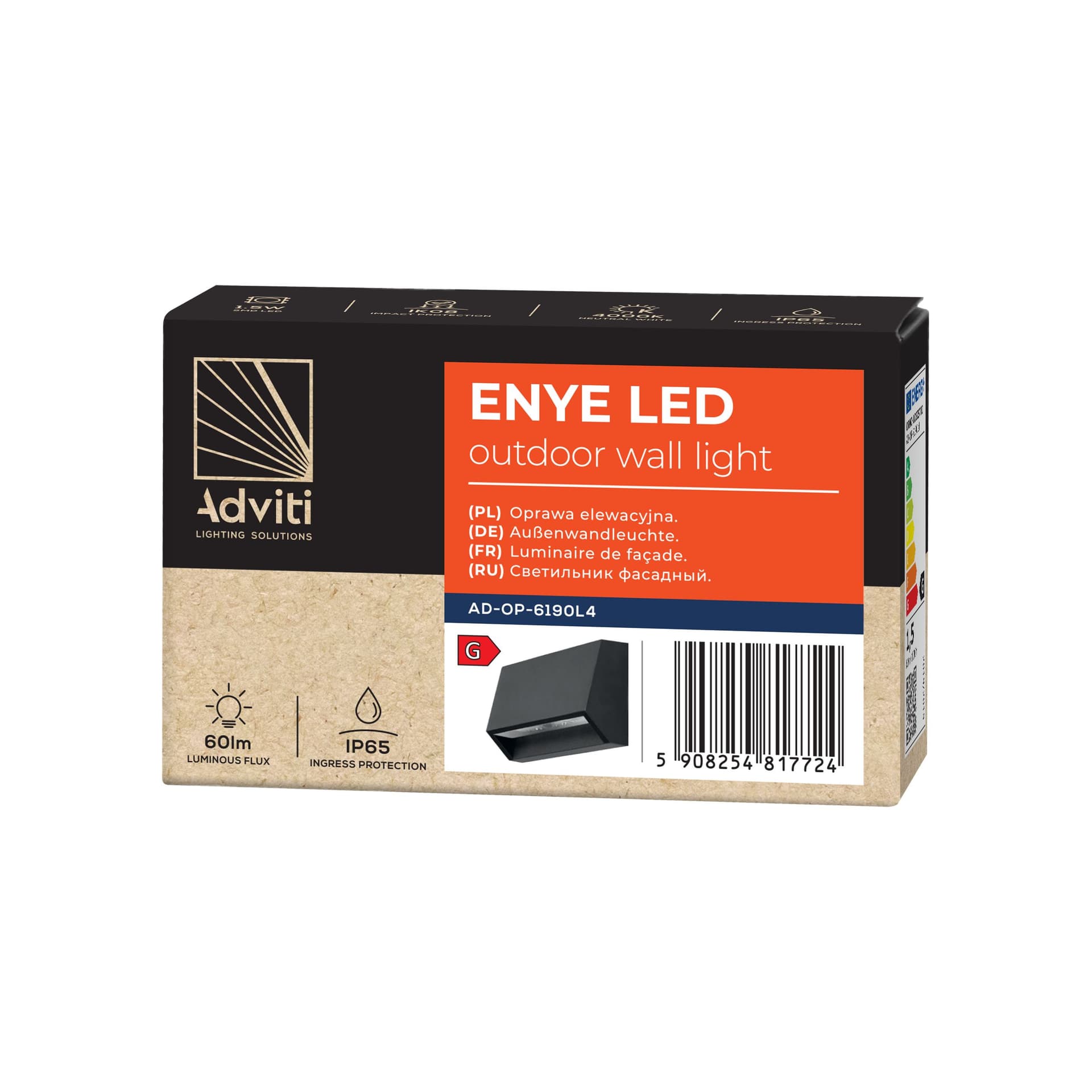 

ENYE LED 1,5W, oprawa elewacyjna, 60lm, IP65, 4000K,