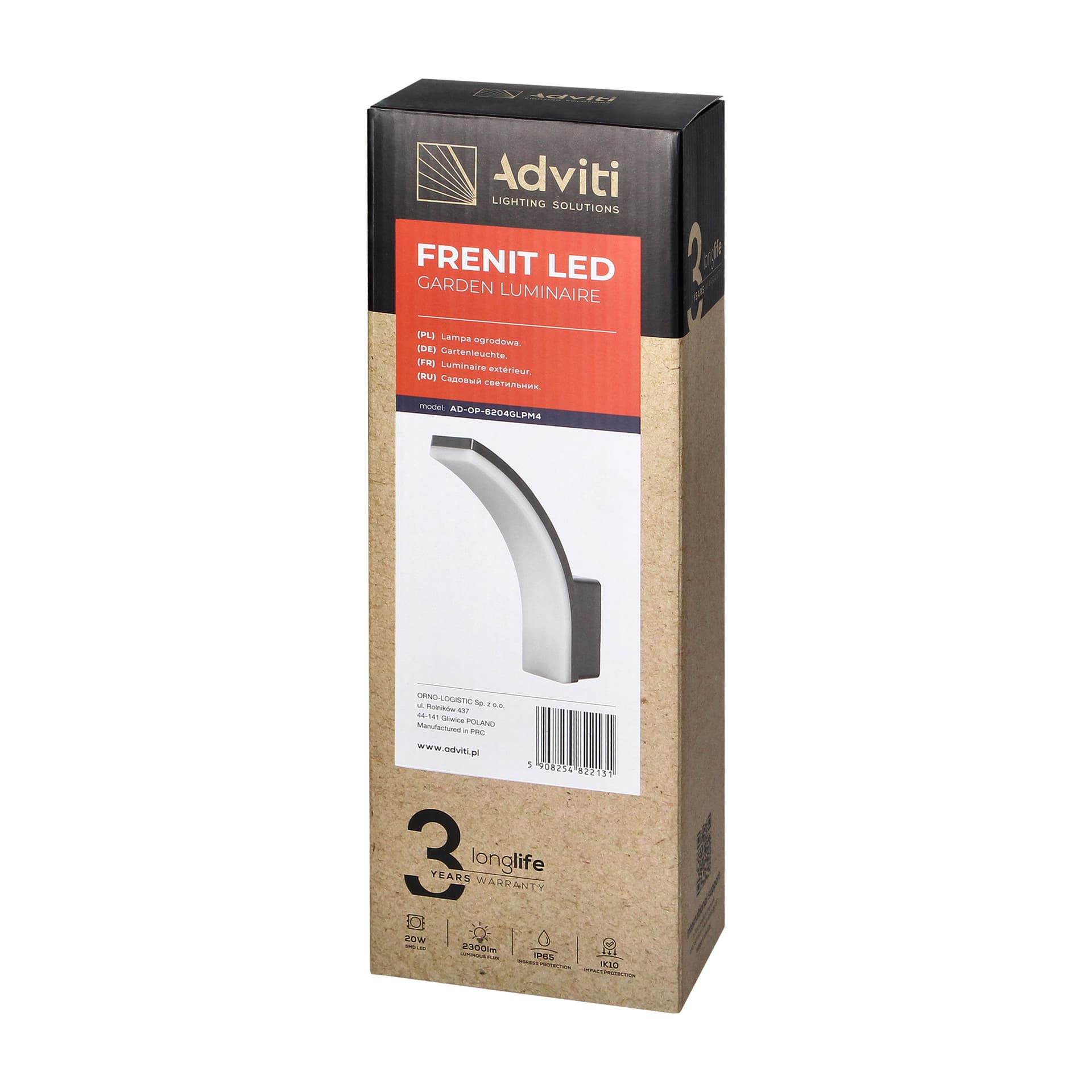 

FRENIT LED 20W, oprawa ogrodowa, 2000lm, IP65, 4000K, szara