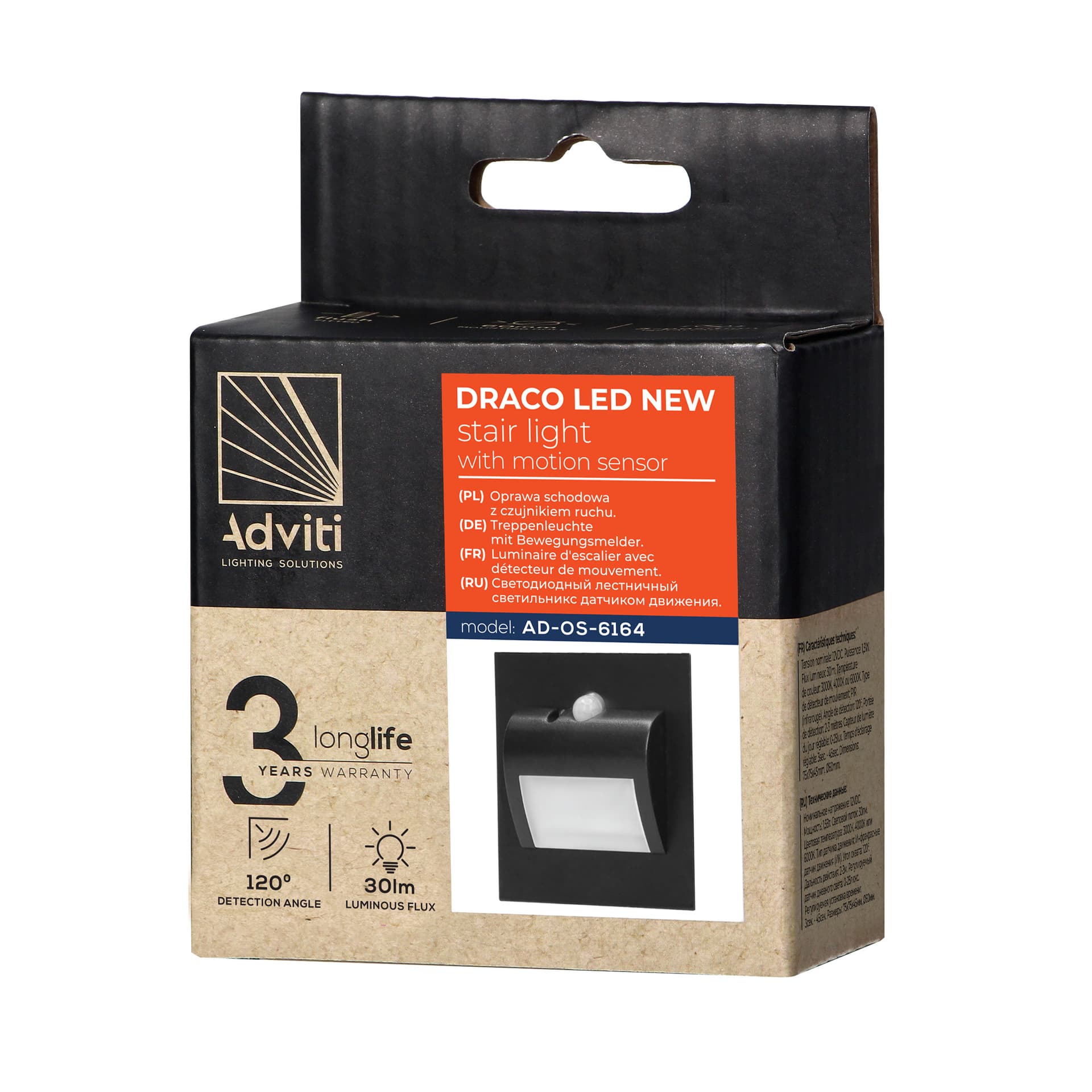 

DRACO LED NEW 1,5W, oprawa schodowa podtynkowa, 12VDC, 30lm, 4000K, czarna, czujnik ruchu i zmierzchu