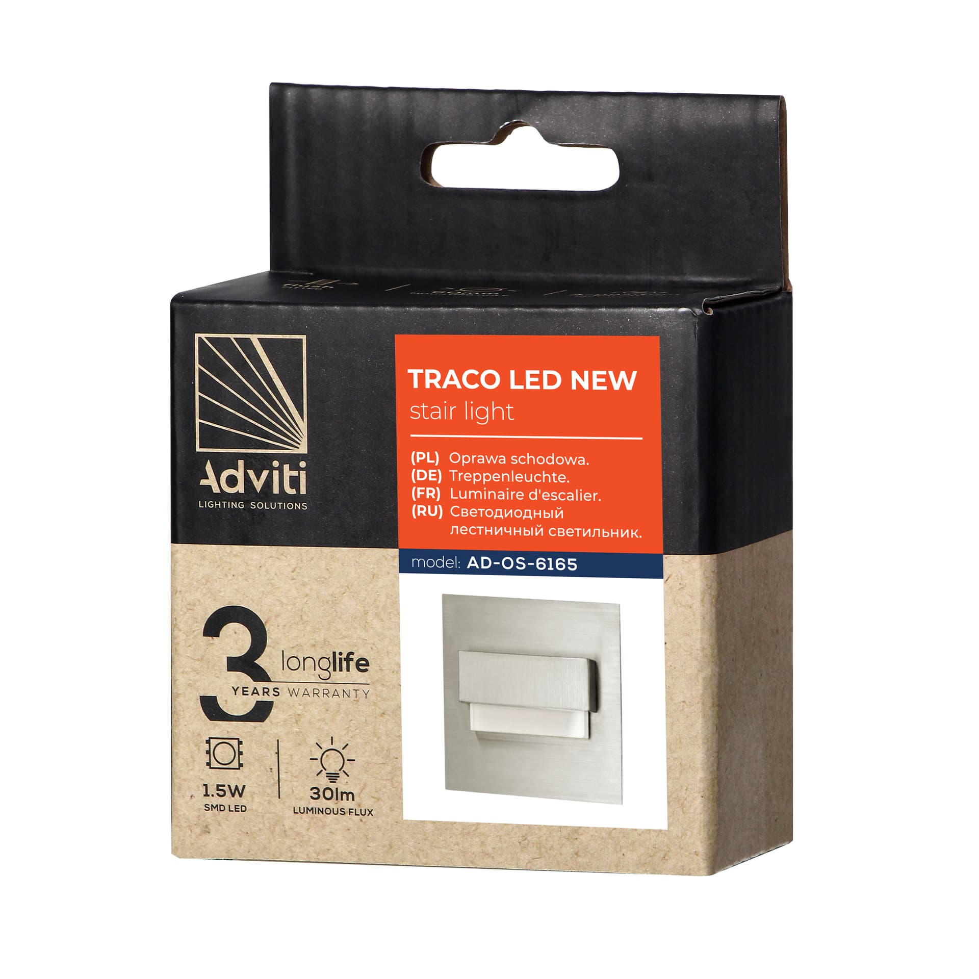 

TRACO LED 1,5W, oprawa schodowa podtynkowa, 12VDC, 30lm, 4000K, satyna, innowacyjny sposób montażu