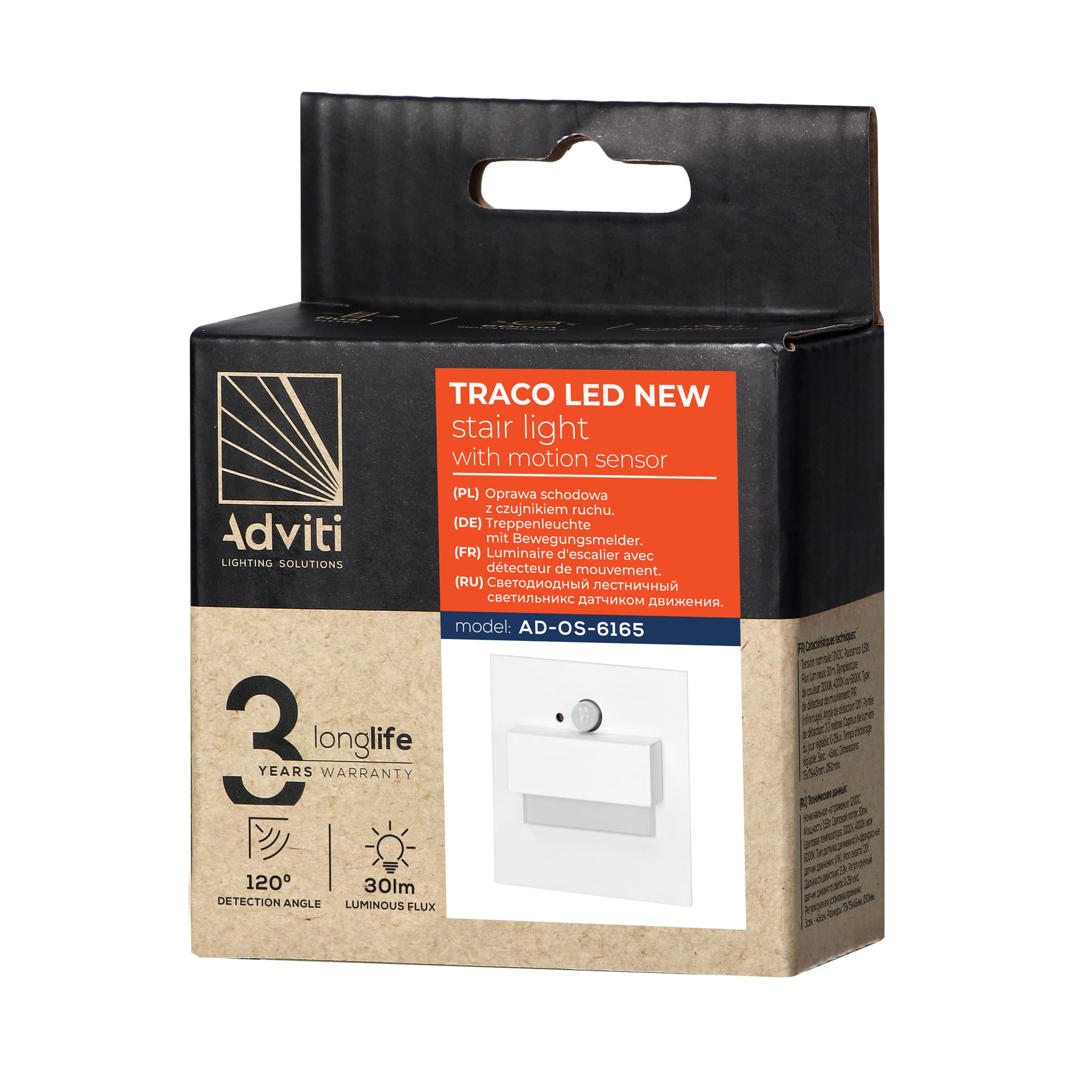 

TRACO LED 1,5W, oprawa schodowa podtynkowa, 12VDC, 30lm, 4000K, biała, czujnik ruchu i zmierzchu