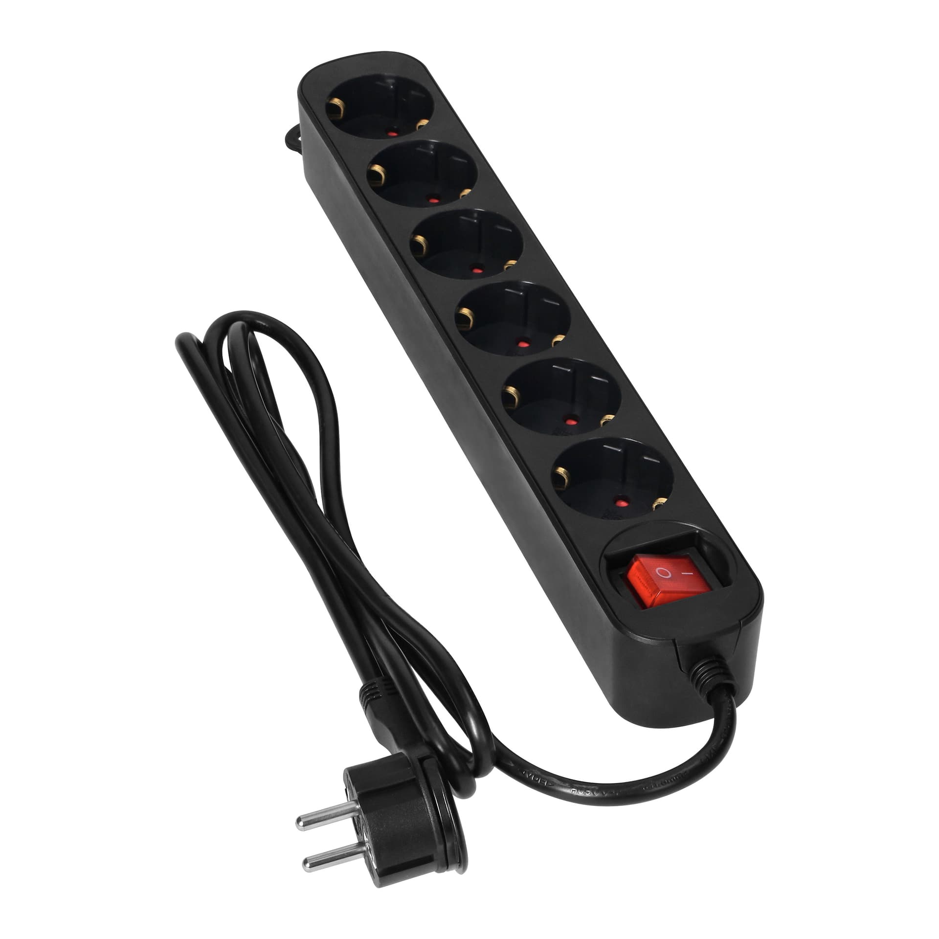 

Przedłużacz 6-krotny 2P+Z(Schuko), z wyłącznikiem, 1,5m H05VV-F 3x1,0mm2, Imax=10A, płaska wtyczka, czarny, Schuko)/z wyłącznikiem/1.5m h05vv-f 3x1.0mm2/imax=10a/płaska wtyczka/czarn