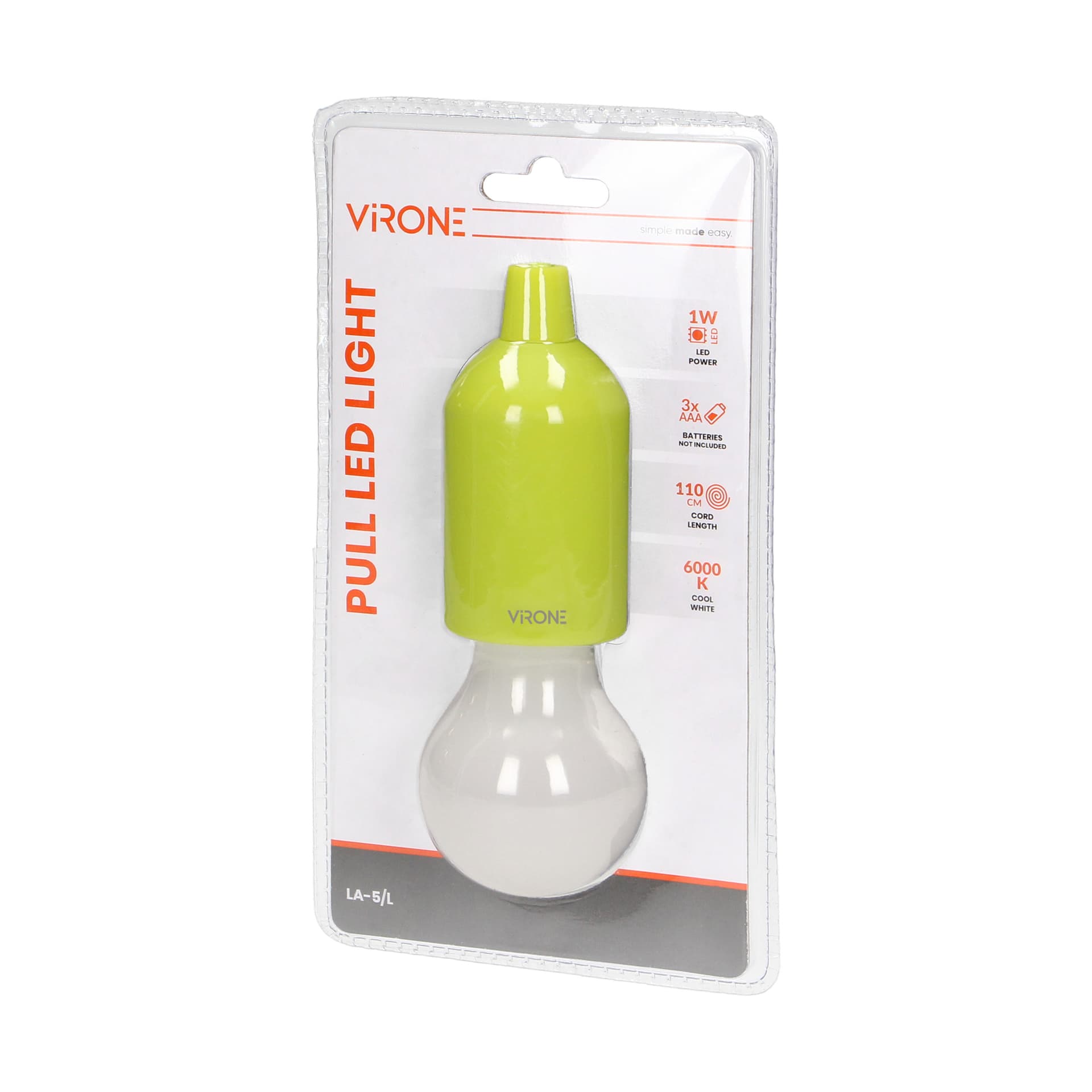 

Bateryjna lampka nocna na sznurku 1W LED, 3 x AAA, limonkowa
