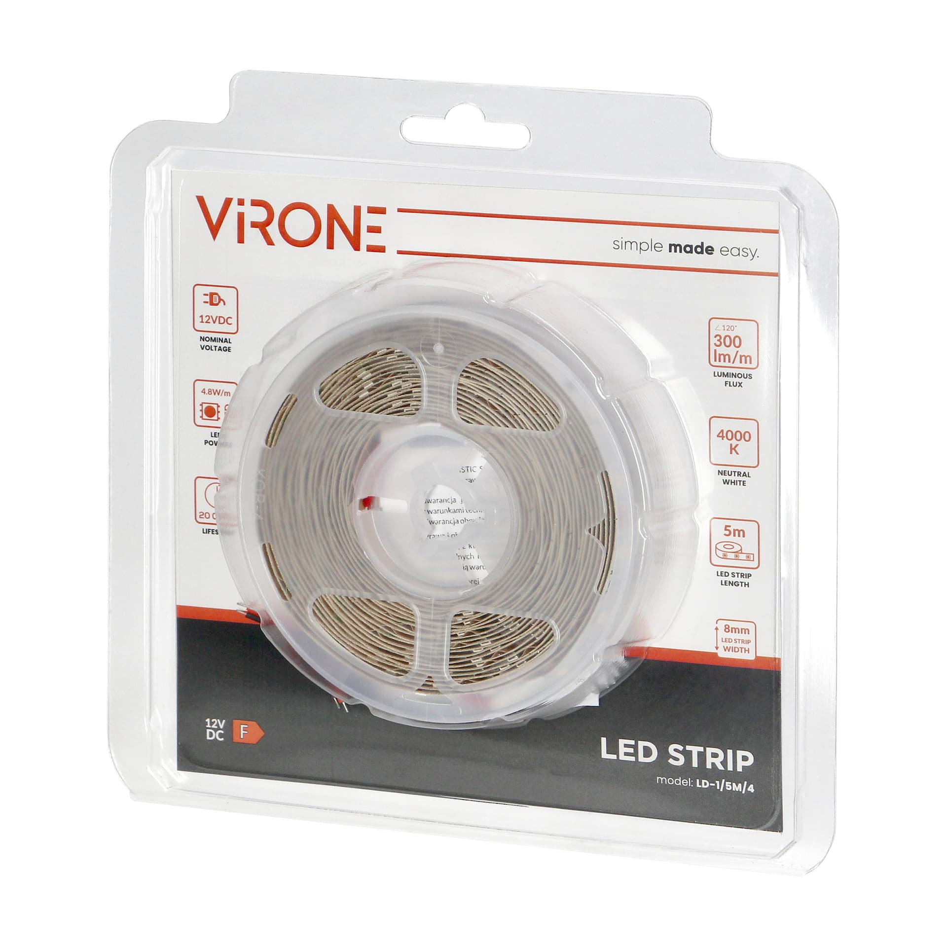 

Taśma oświetleniowa LED do mebli i dekoracji pomieszczeń suchych, długość 5m, 60 diod led/m, zasilanie 12V, barwa neutralna