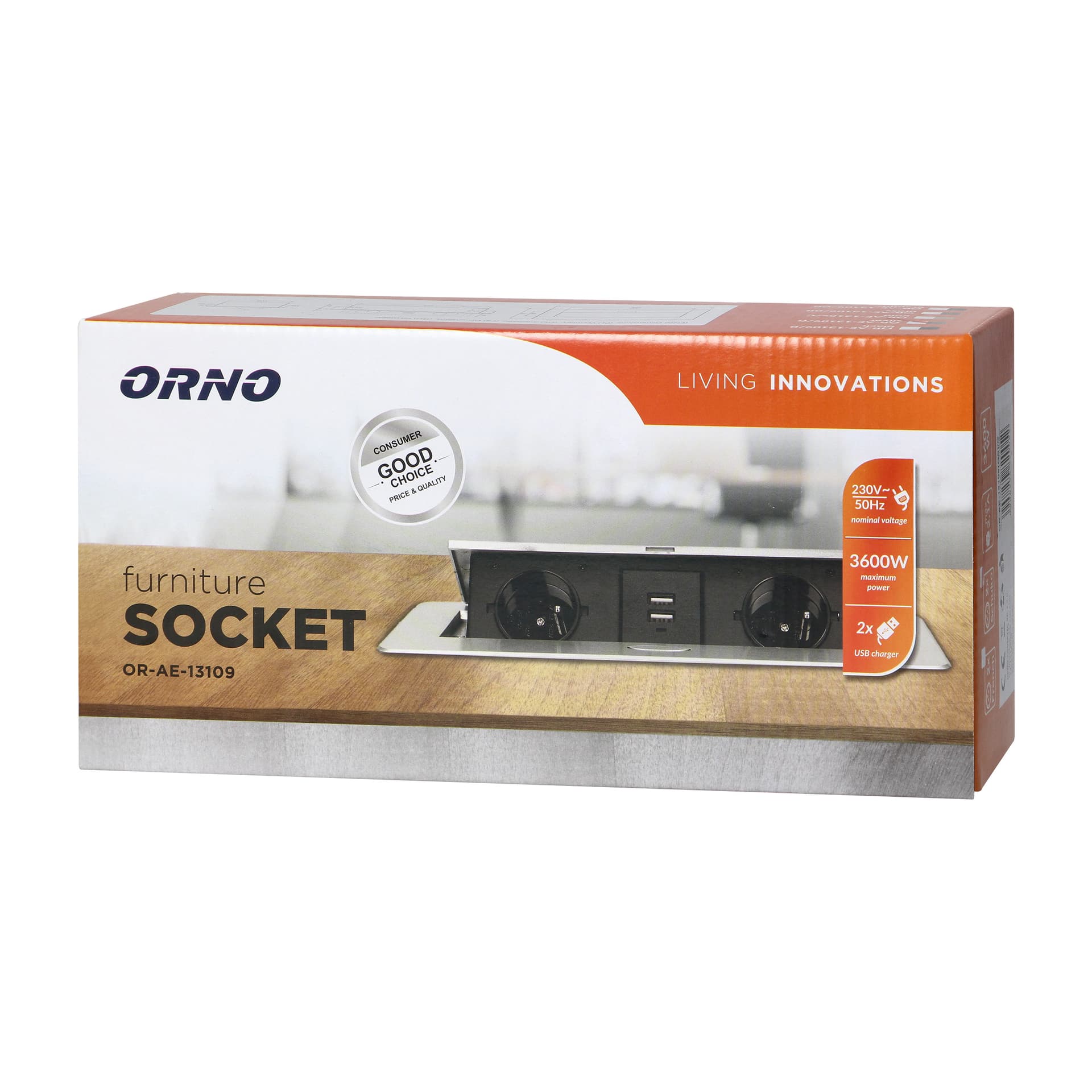 

Gniazda meblowe wpuszczane w blat z płaskim frezowanym rantem i ładowarką USB, 2x2P+Z (Schuko), 2xUSB, srebrny, Schuko)/2xusb/srebrn