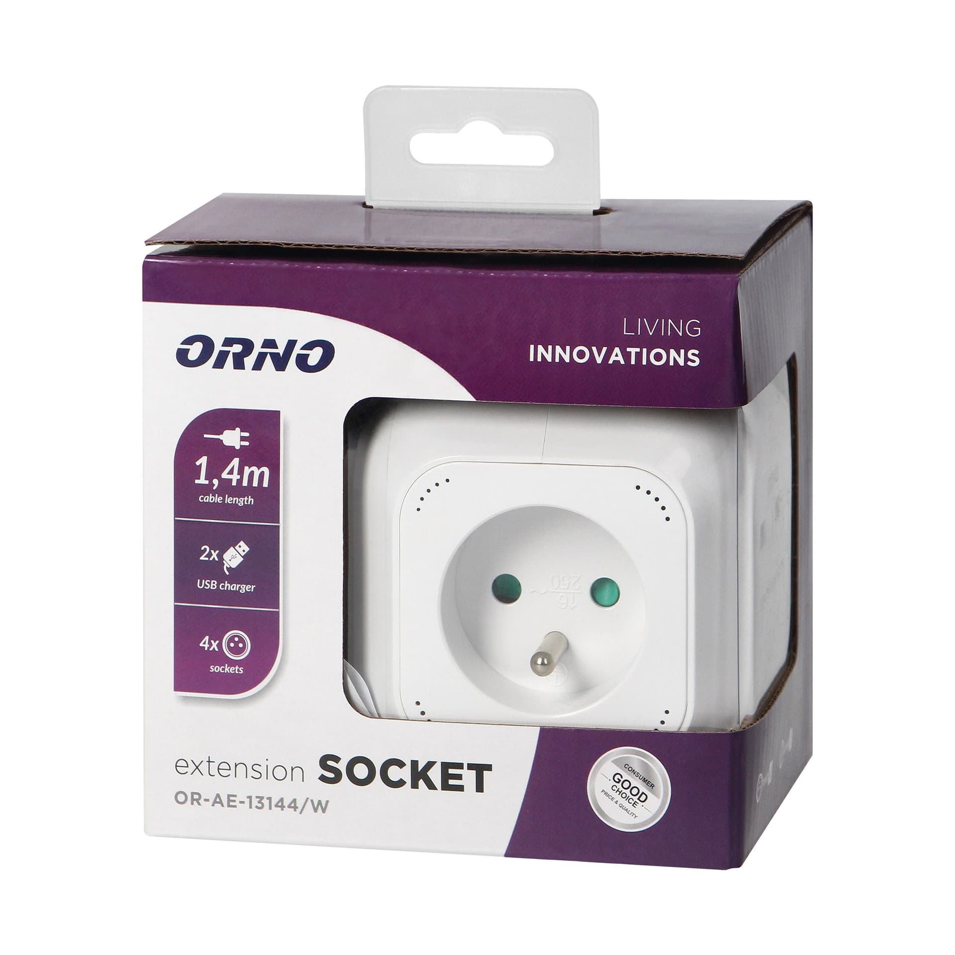 

Przedłużacz 4 krotny 2P+Z, ładowarka 2xUSB, 1,4m H05VV-F 3x1mm2, biały