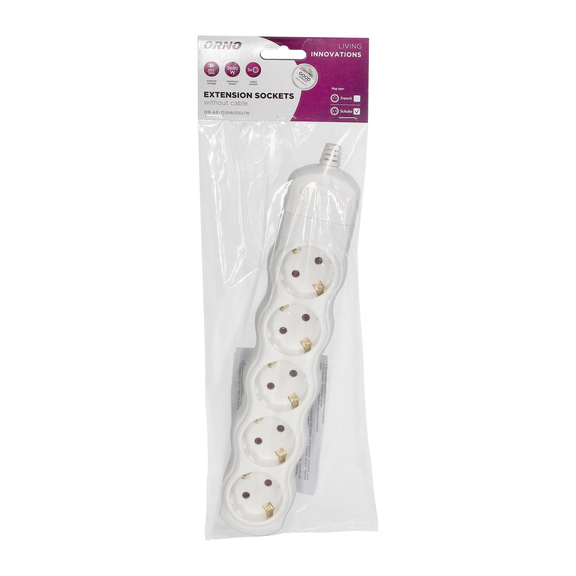 

Rozgałęźnik 5x2P+Z Schuko, biały
