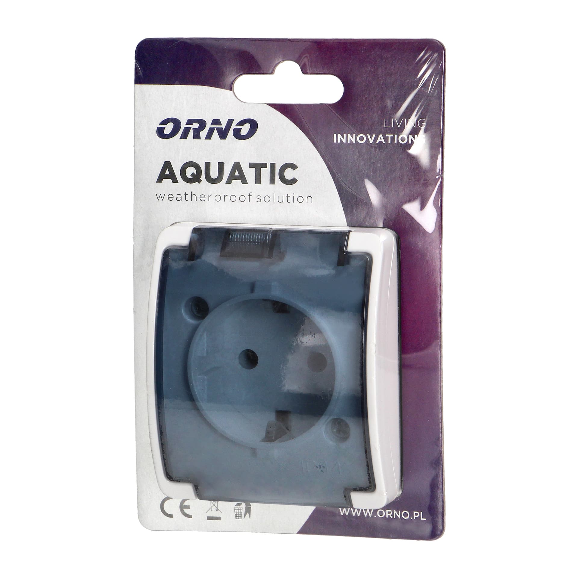 

Gniazdo pojedyncze 2P+Z Schuko AQUATIC, IP44, białe dymione