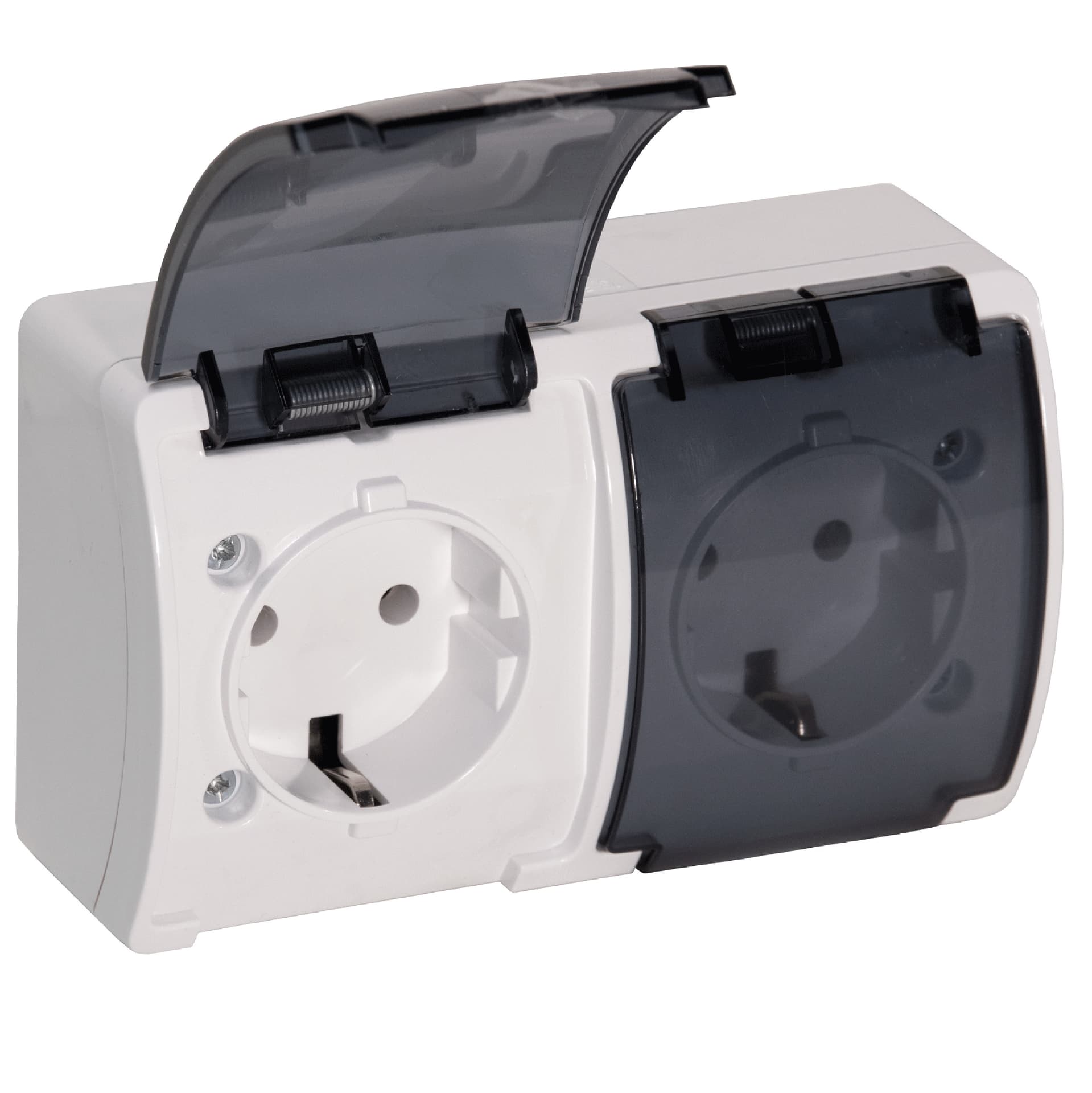 

Gniazdo podwójne 2x2P+Z Schuko AQUATIC, IP44, białe dymione, 10 szt.