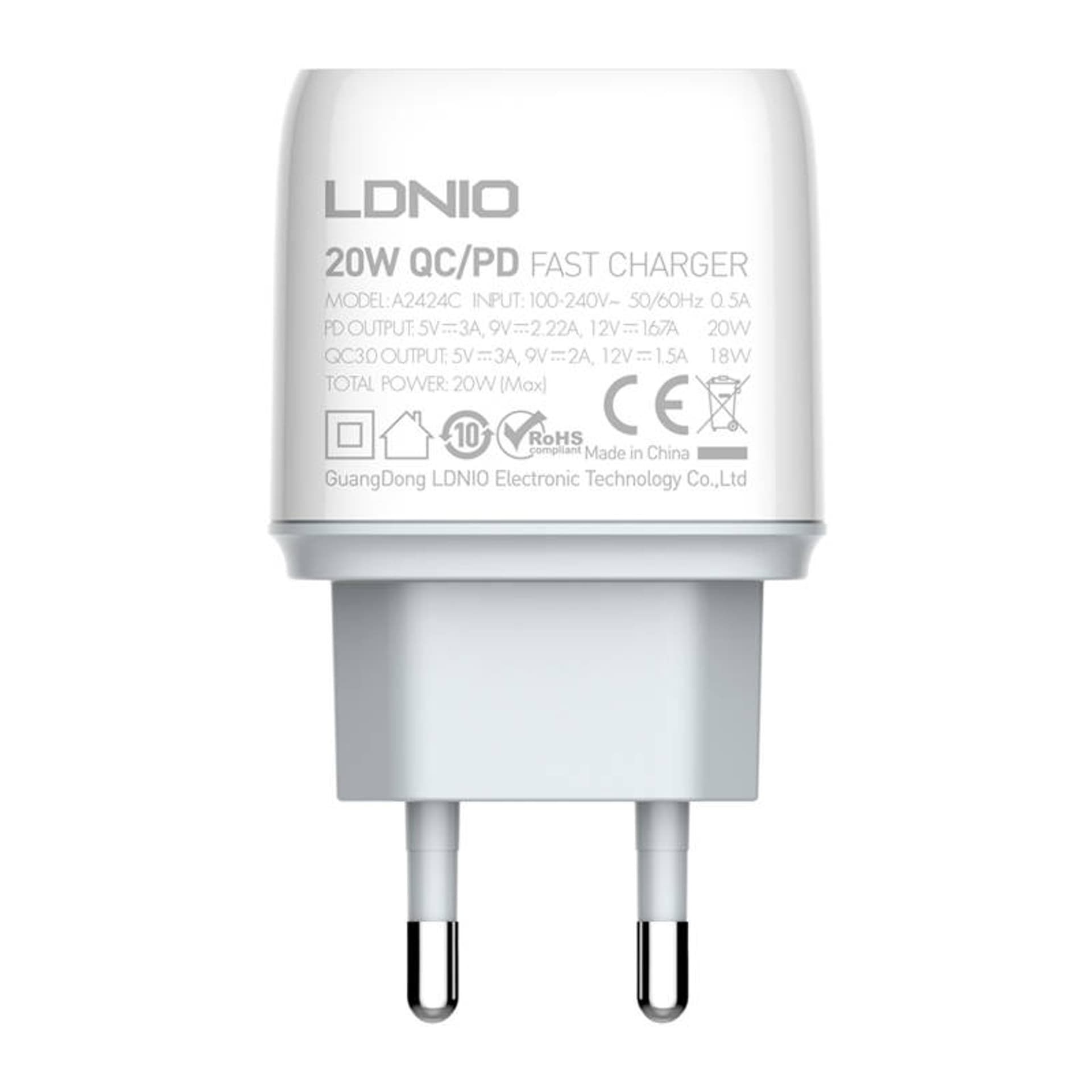 

Ładowarka sieciowa LDNIO A2424C USB, USB-C 20W + Kabel Lightning