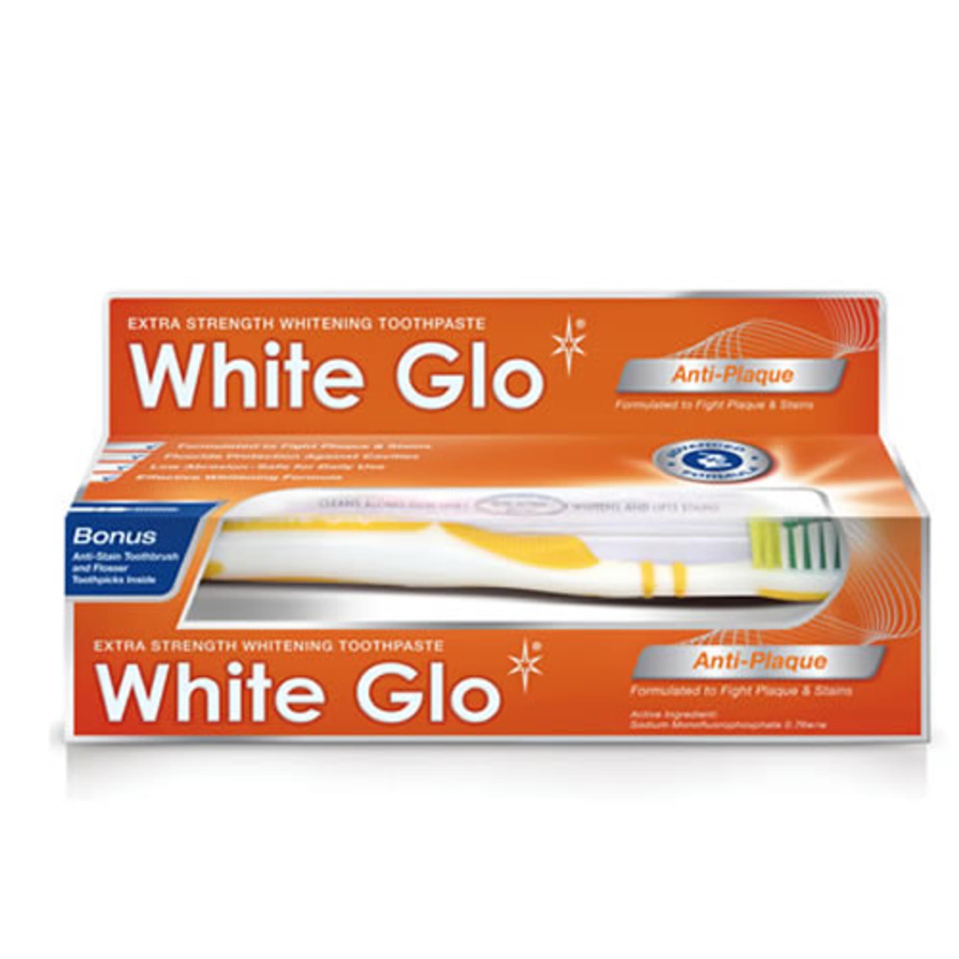 

White Glo Anti-Plaque wybielająca pasta do usuwania i zapobiegania osadzaniu się kamienia nazębnego 100ml + szczoteczka