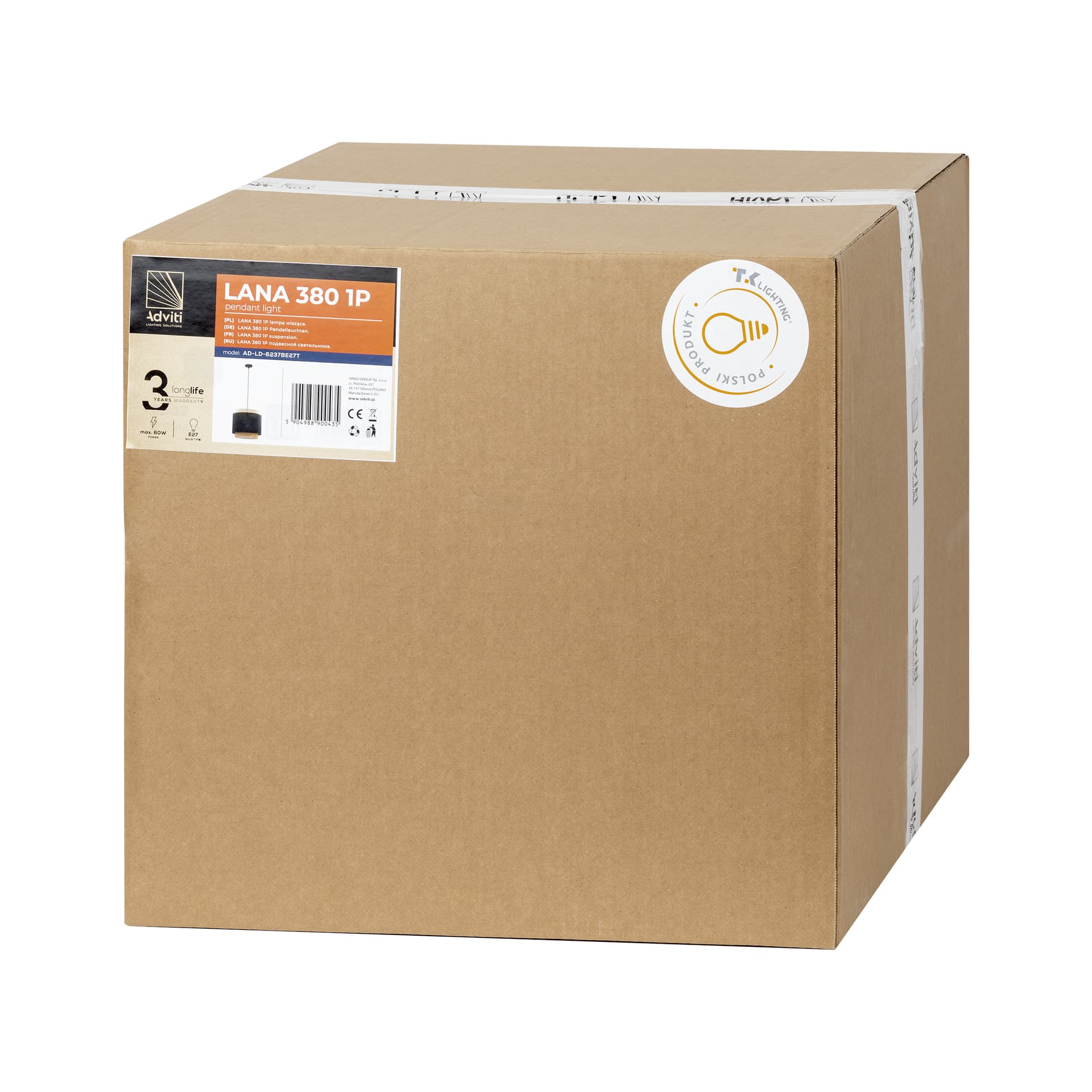 

LANA 380 1P, lampa wisząca, E27 max.60W, czarna