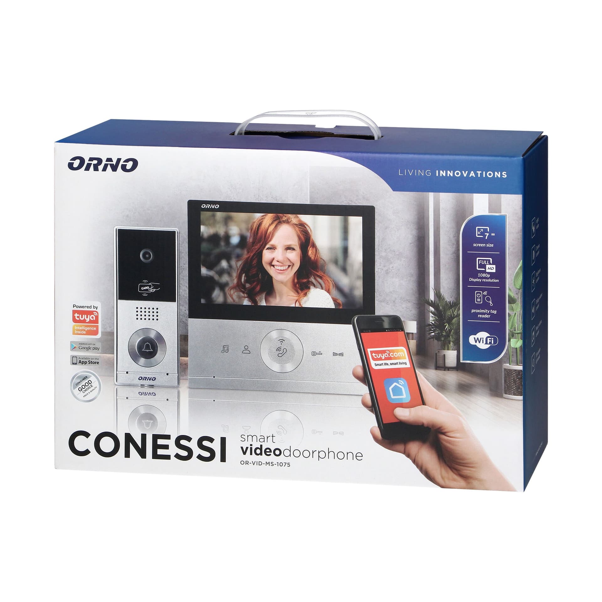 

Zestaw wideodomofonowy CONESSI Full HD, bezsłuchawkowy monitor 7" LCD, kaseta zewnętrzna z czytnikiem kart i breloków RFID, WiFi i obsługa poprzez aplikację Tuya