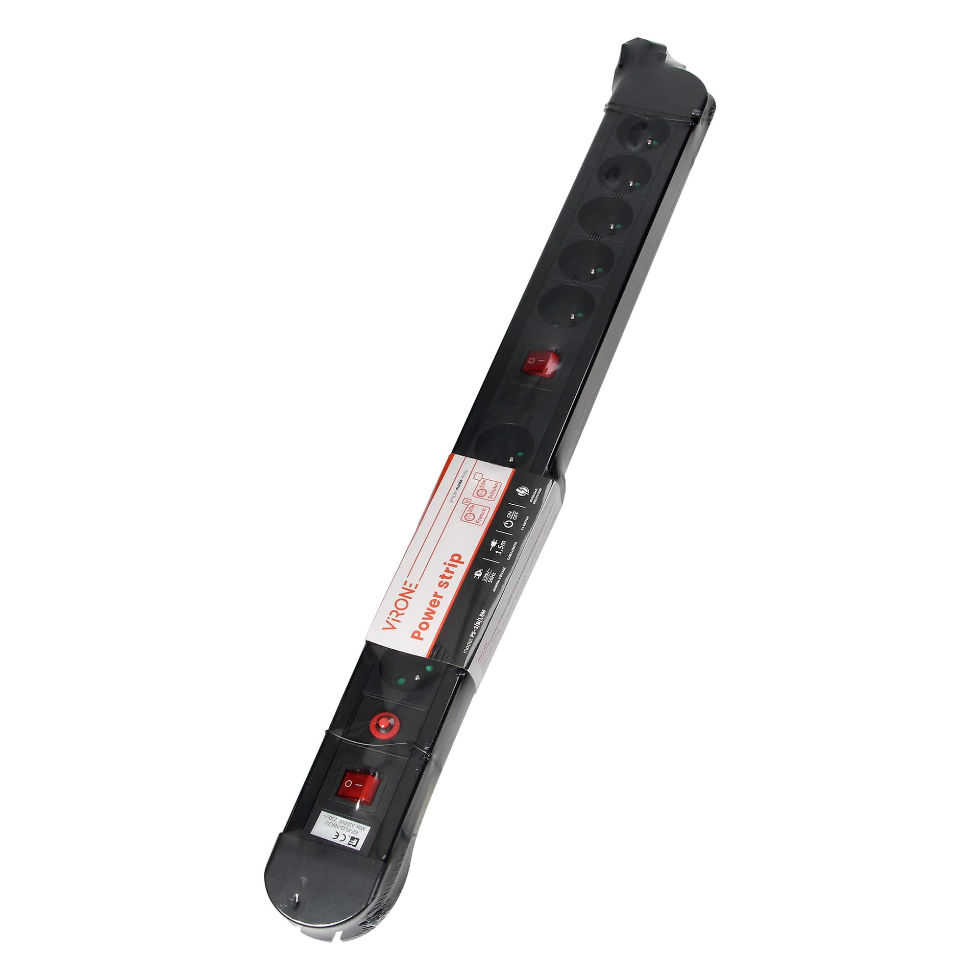 

Listwa zasilająca, 10 gniazd 2P+Z, kabel 3x1,5mm2, długość 1,5m, 2xWyłącznik podświetlany dwutorowy, Wyłącznik termiczny. 16A/230 VAC, Czarna
