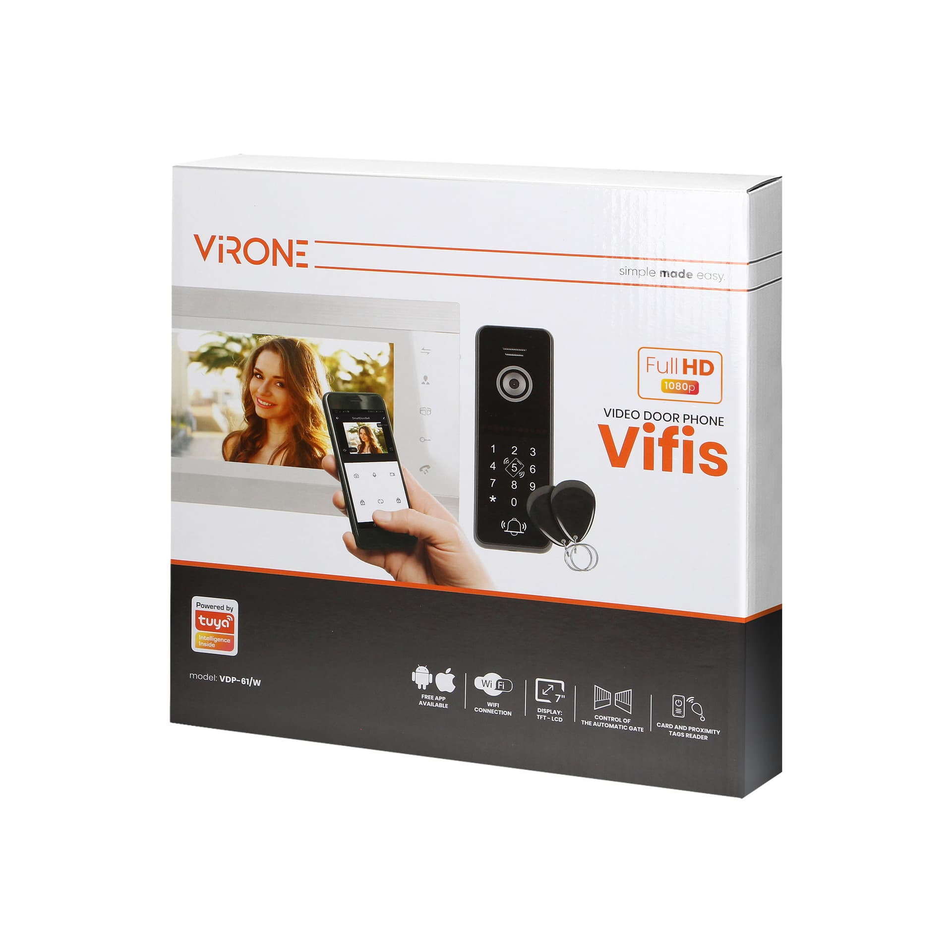 

Zestaw wideo domofonowy VIFIS Full HD, bezsłuchawkowy, monitor 7" LCD, menu OSD, kamera Full HD 1080P, z szyfratorem i czytnikiem kart i breloków oraz aplikacją mobilną, biały