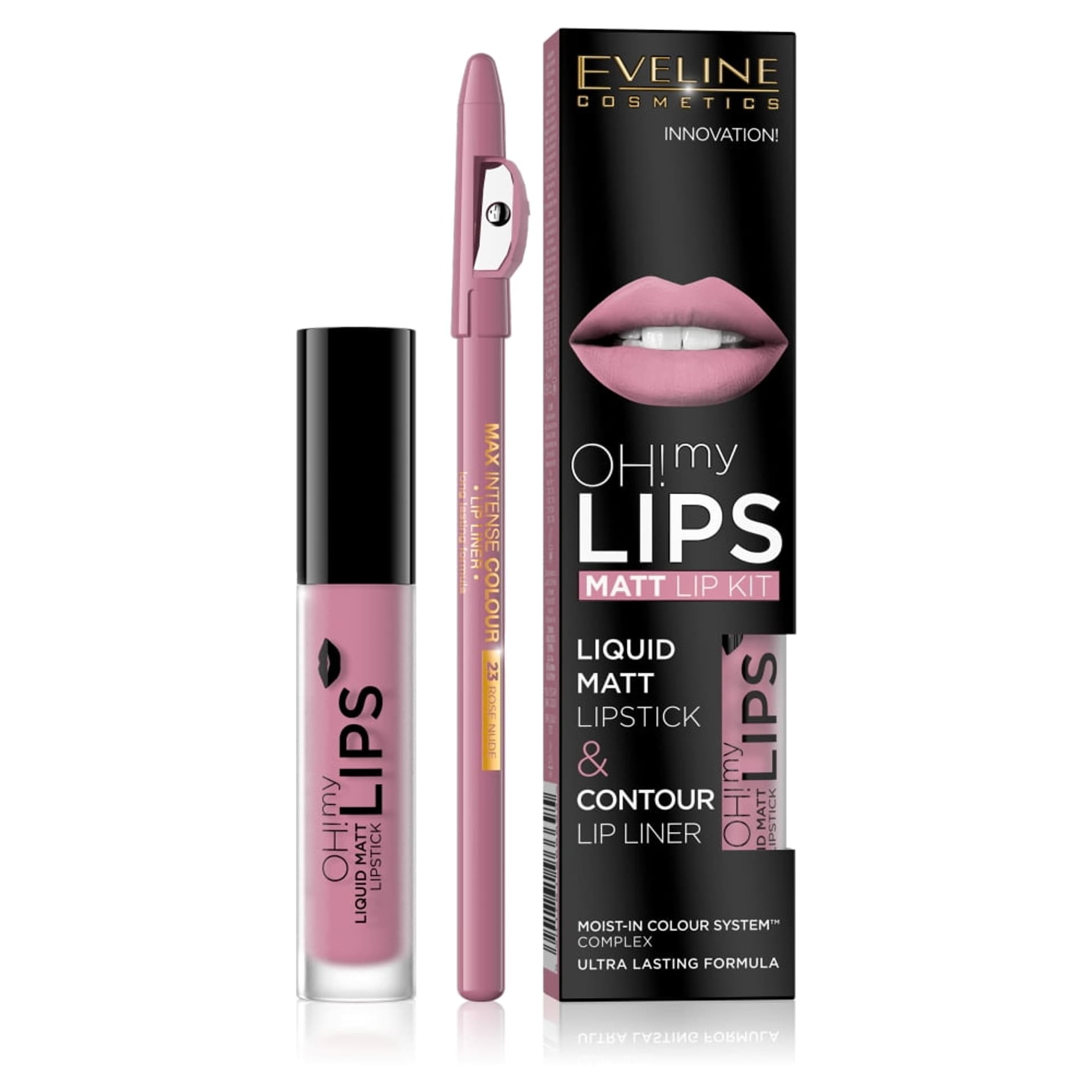 

Eveline Cosmetics Oh My Lips zestaw do makijażu ust matowa pomadka w płynie i konturówka 03 Rose Nude