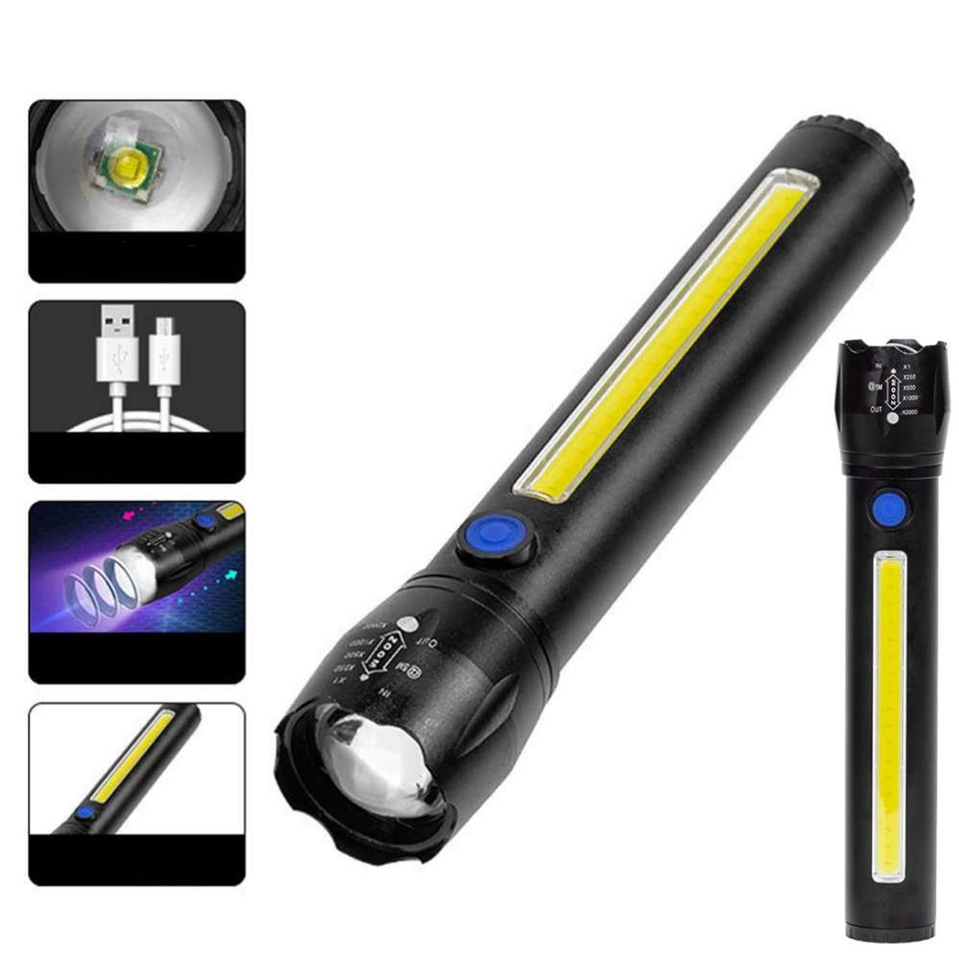 

Latarka klasyczna Metalowa światło LED COB ZOOM T6 Mocna lampka