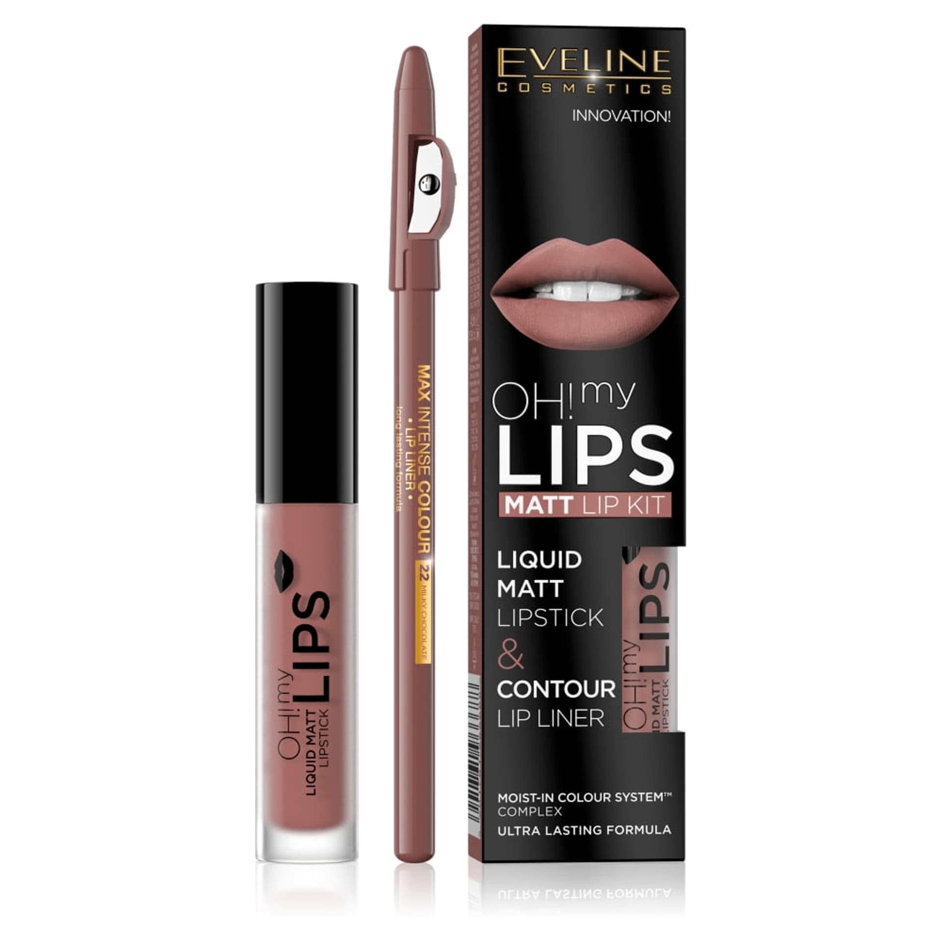 

Eveline Cosmetics Oh My Lips zestaw do makijażu ust matowa pomadka w płynie i konturówka 02 Milky Chocolate