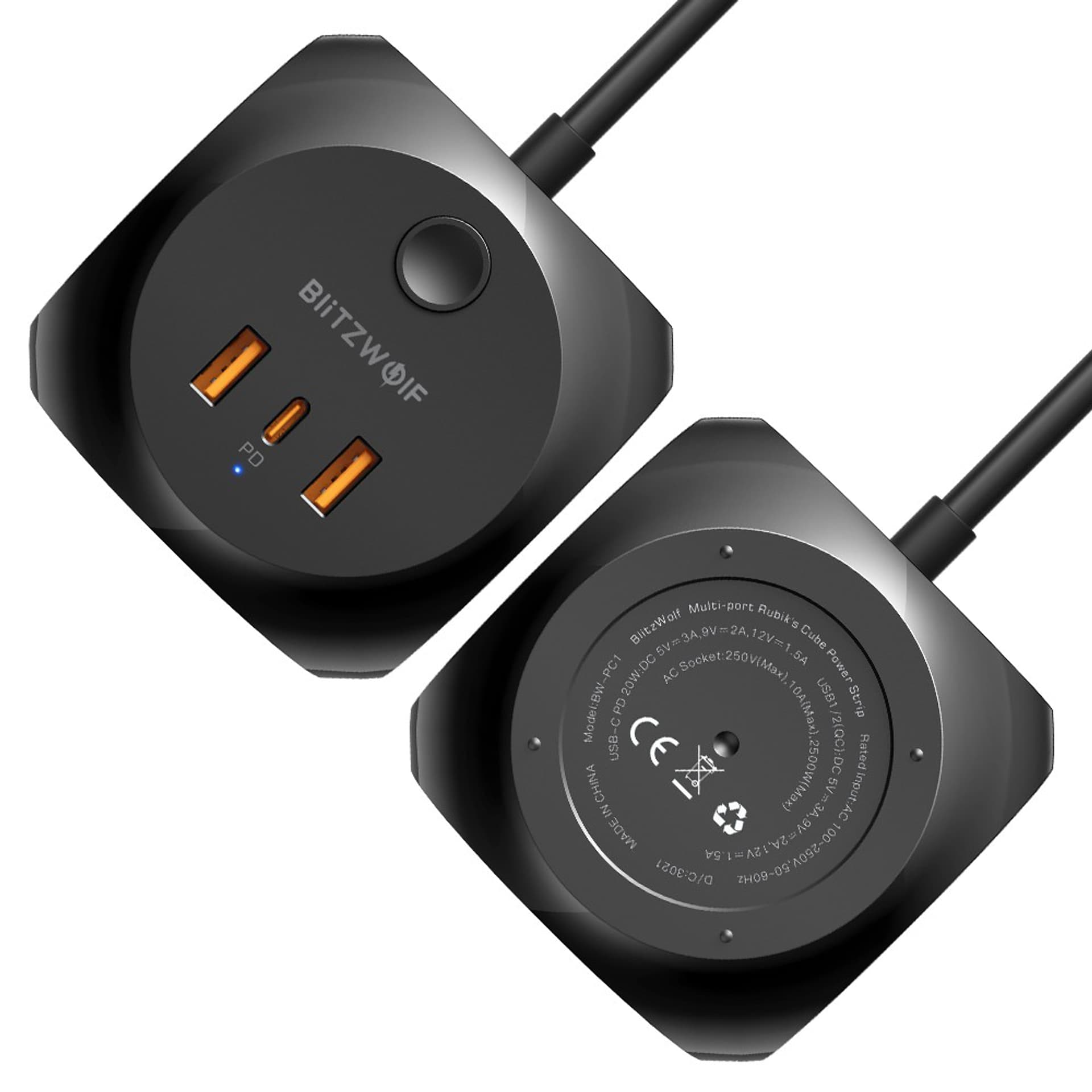 

Ładowarka sieciowa Blitzwolf z 3 gniazdami AC, BW-PC1, 2x USB, 1x USB-C, (czarna)