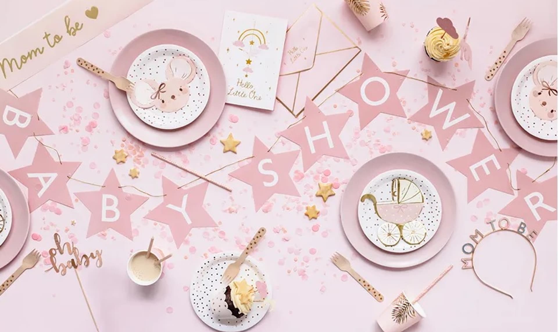 

Baner napis na baby shower gwiazdki jasnoróżowe 290cm x 16,5cm
