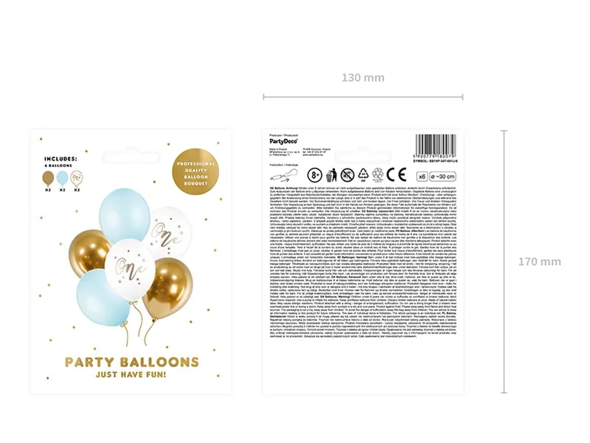

Balony urodzinowe Pastel Light Blue biały złoty niebieski 30cm 6 sztuk